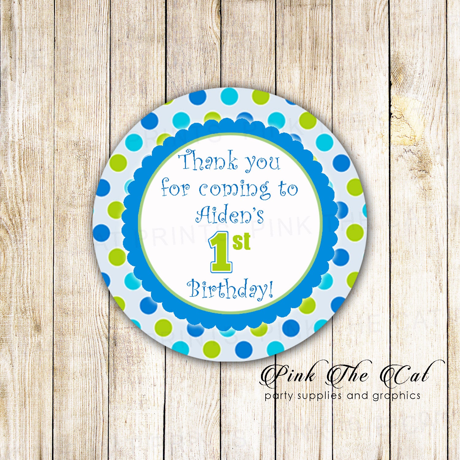 Fun at one favor label boy birthday blue green printable