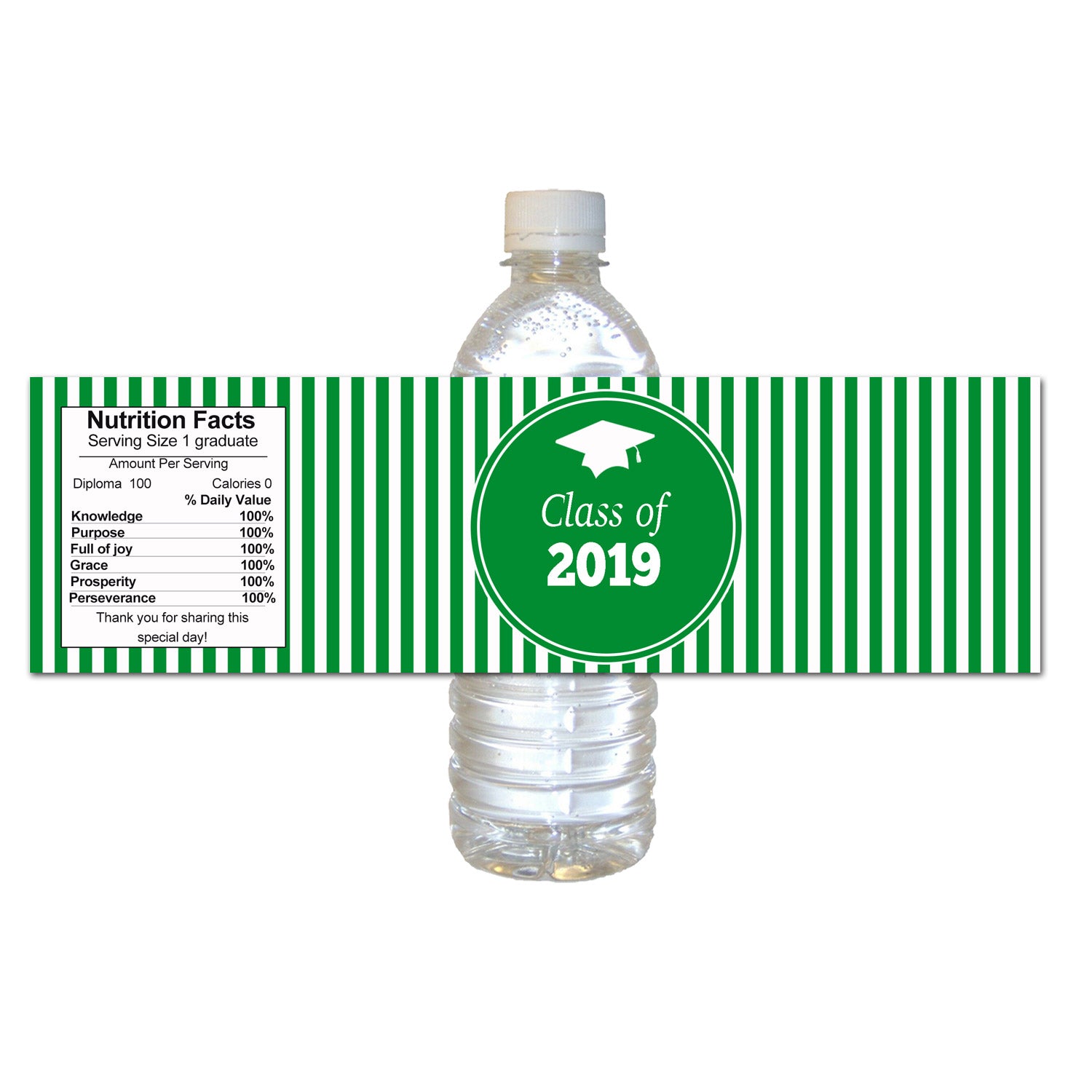 30 bottle labels green white graduation 2019