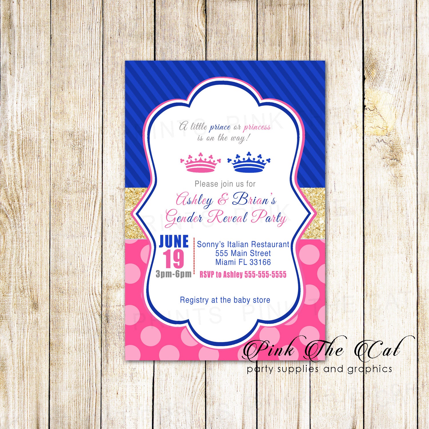 Baby shower invitations gender reveal prince princess printable