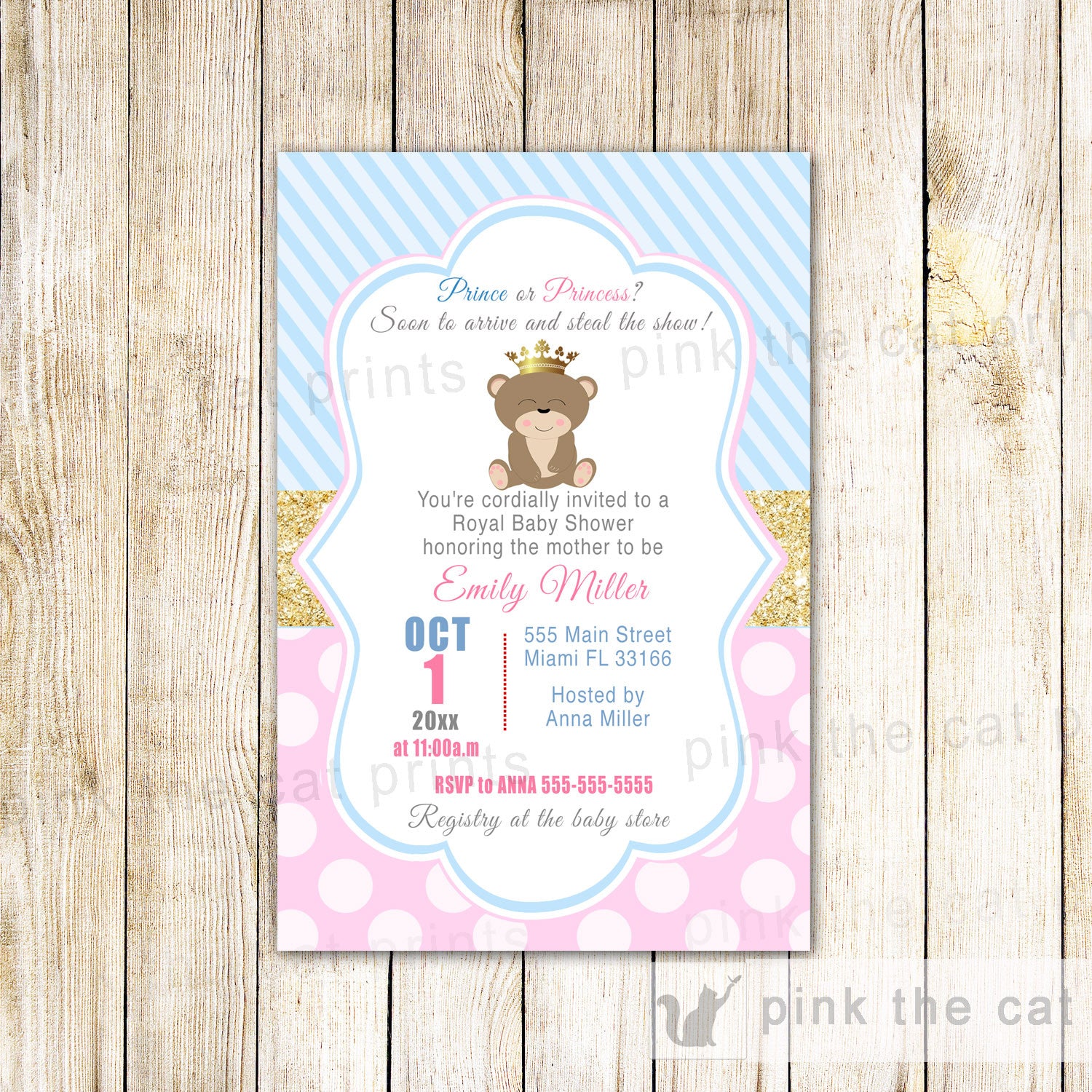 Baby Shower Invitation Bear Gender Reveal