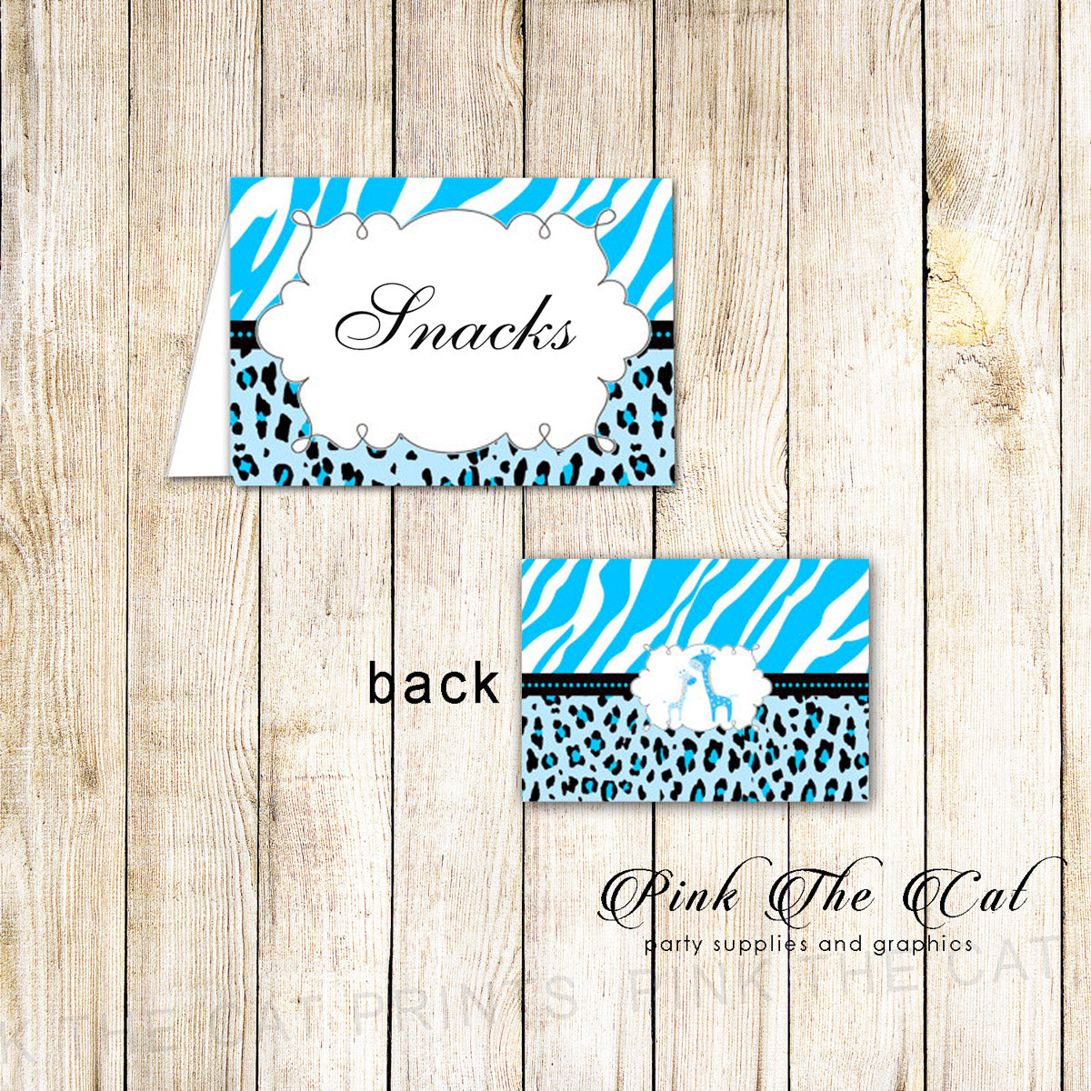 Blue Giraffe Jungle Buffet Balnk Tent Cards Printable