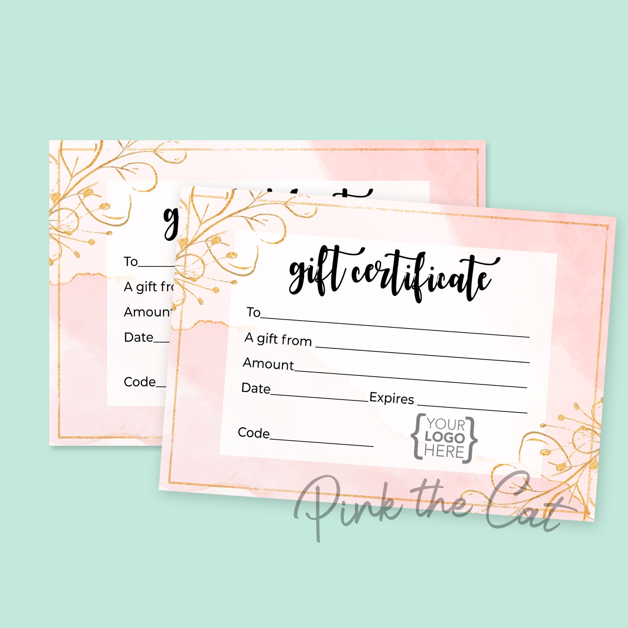 Gift certificate card watercolor pink