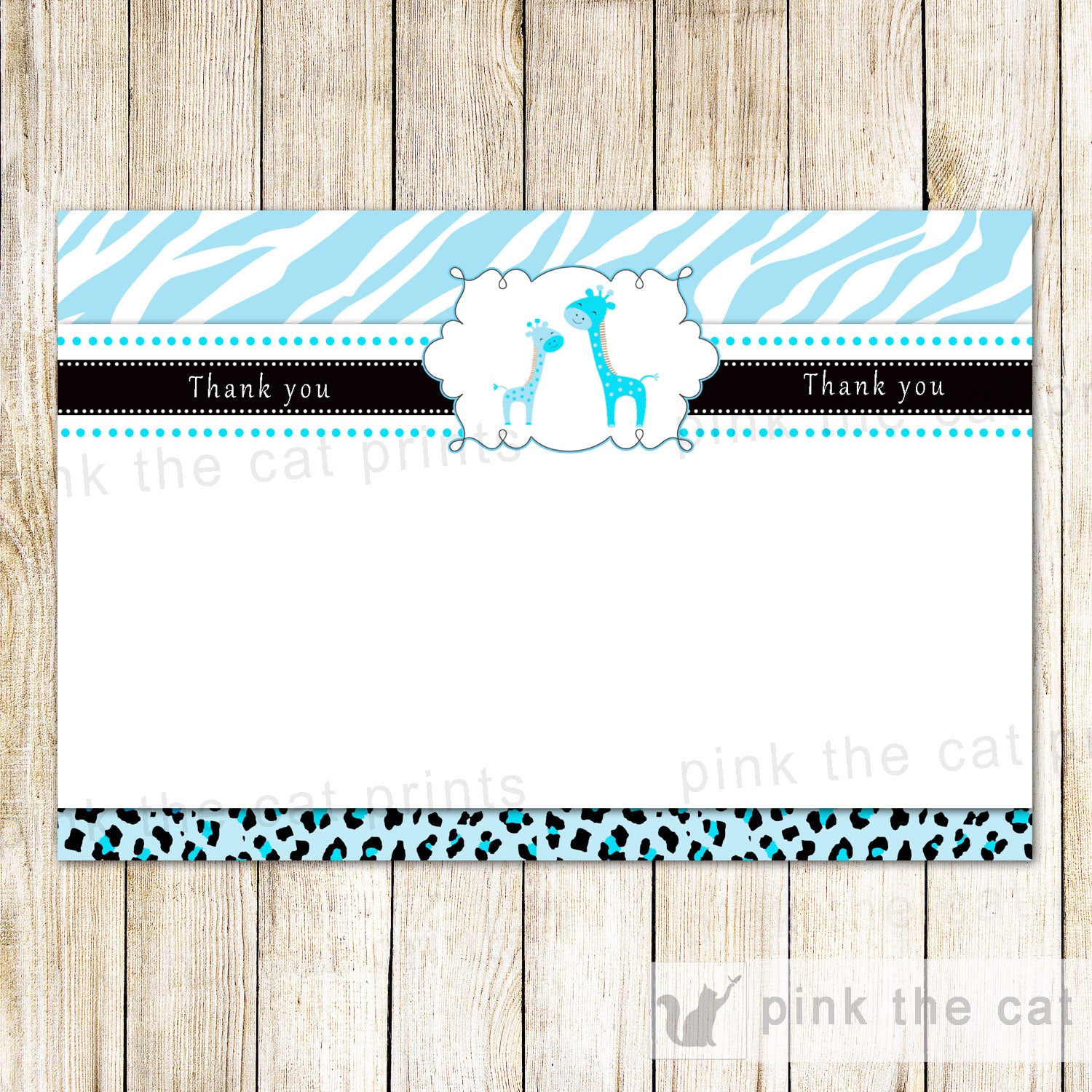 Blue Giraffe Thank You Card Note Baby Boy Shower