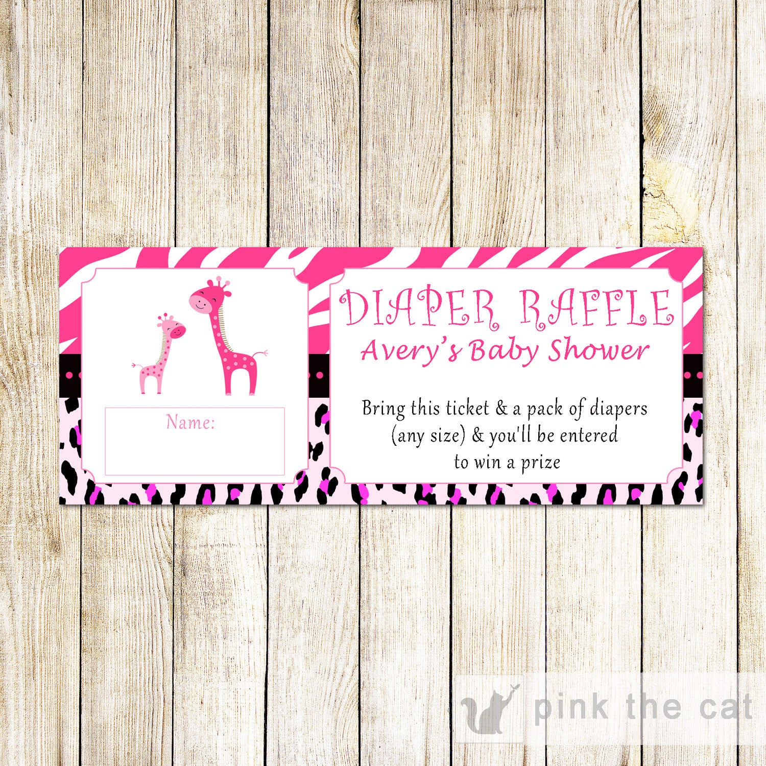 Giraffe Diaper Raffle Ticket Baby Girl Shower Hot Pink Black