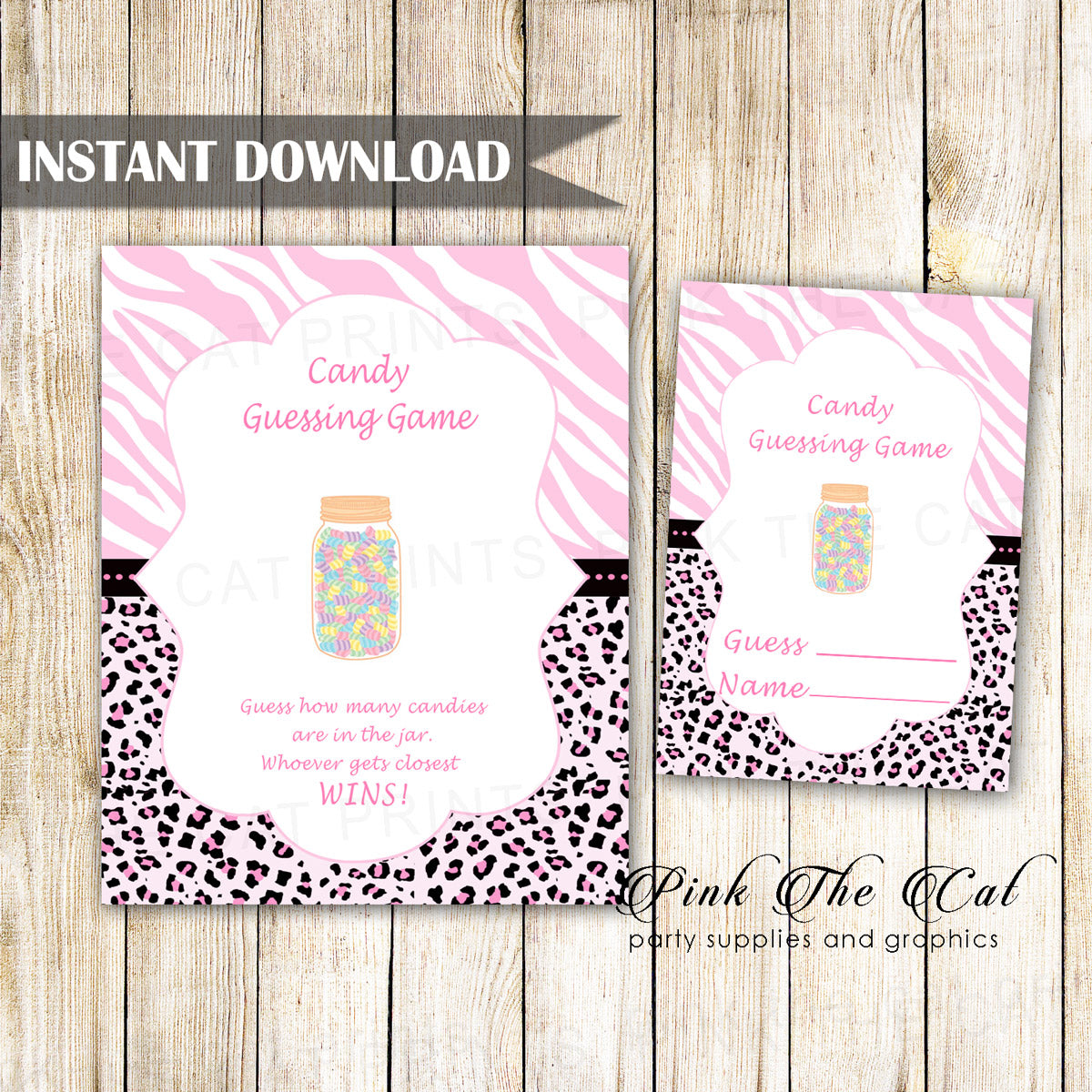 Candy Guessing Game Pink Black Zebra Printable Baby Shower