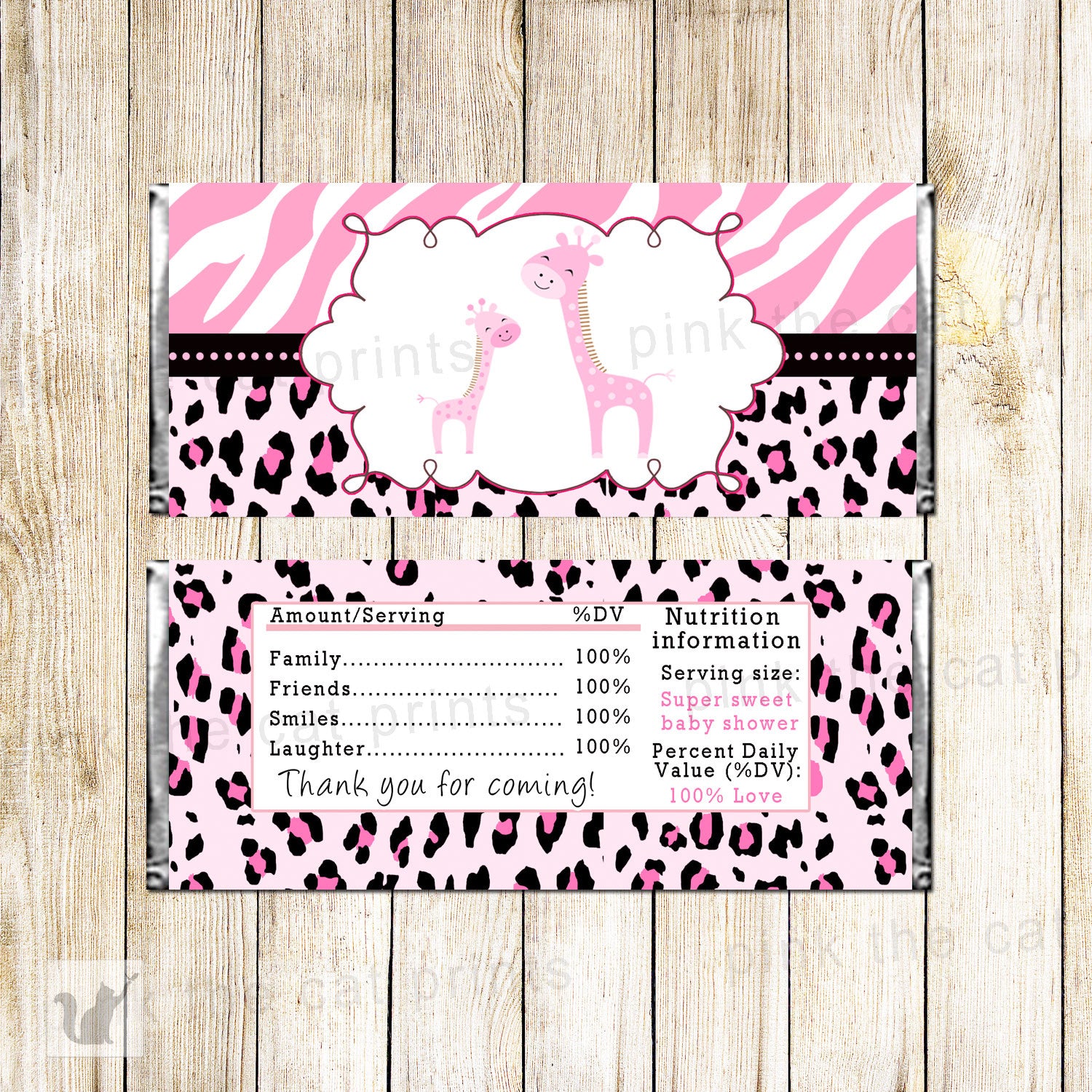 Giraffe Candy Bar Label Wrapper Pink Black Baby Girl Shower