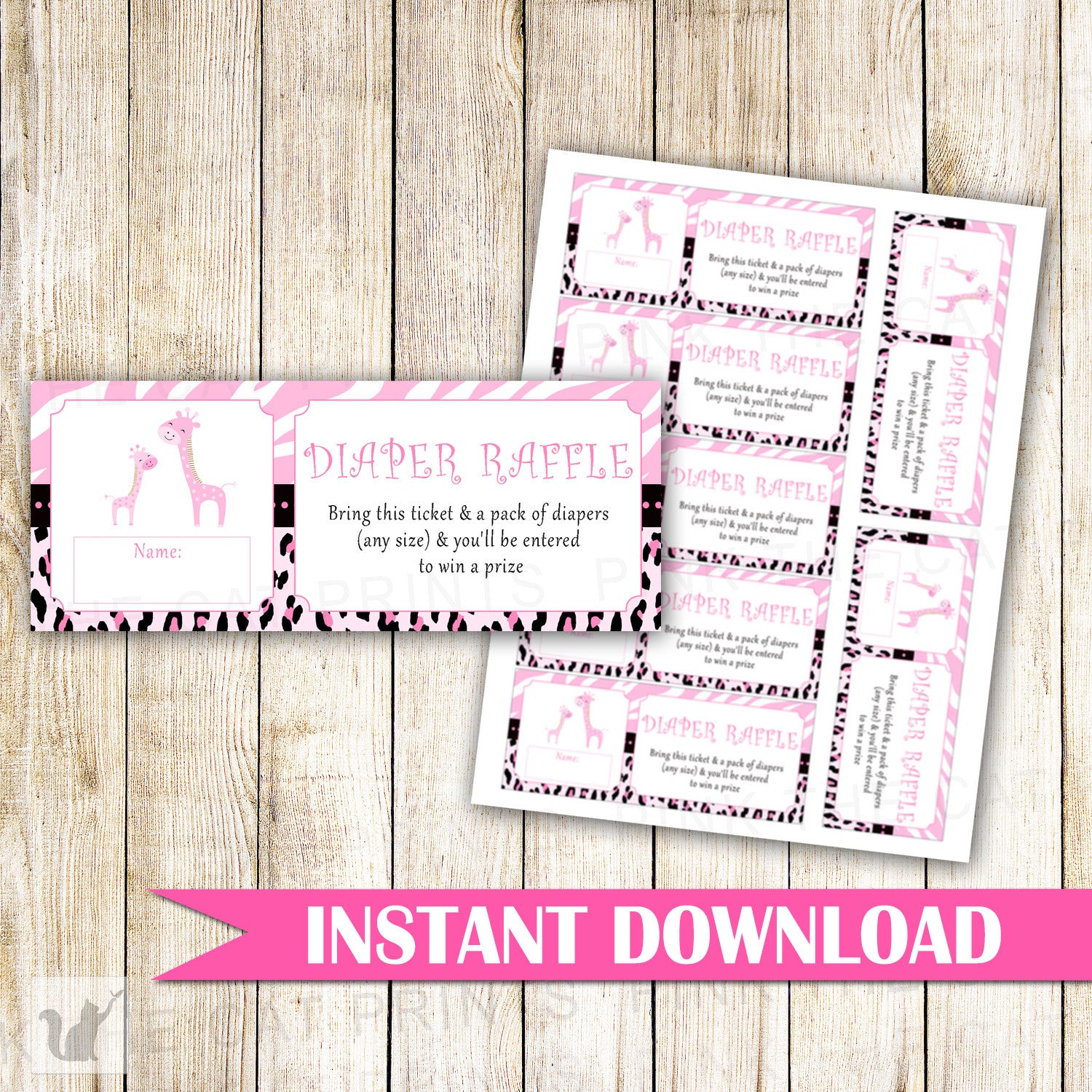 printable gitaffe diaper raffle card