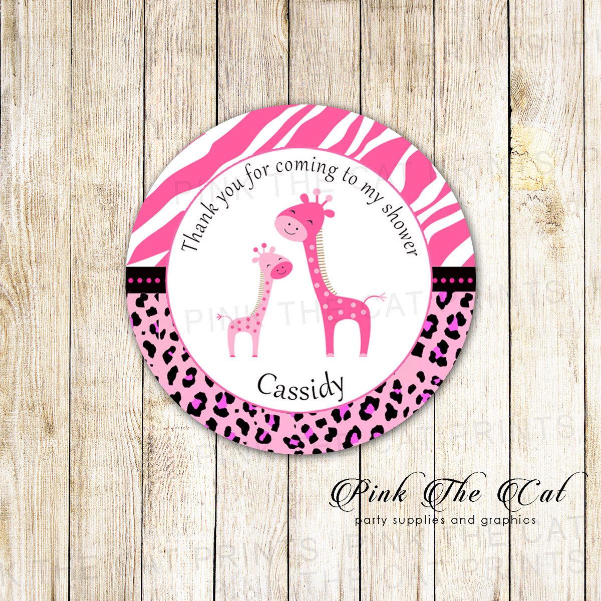 40 Stickers Giraffe Baby Girl Shower Gift Favor Label Hot Pink