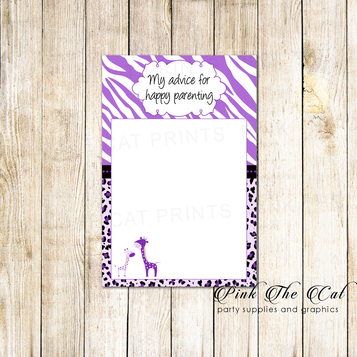 30 Printed Cards Giraffe Parenting Advice Girl Baby Shower Purple