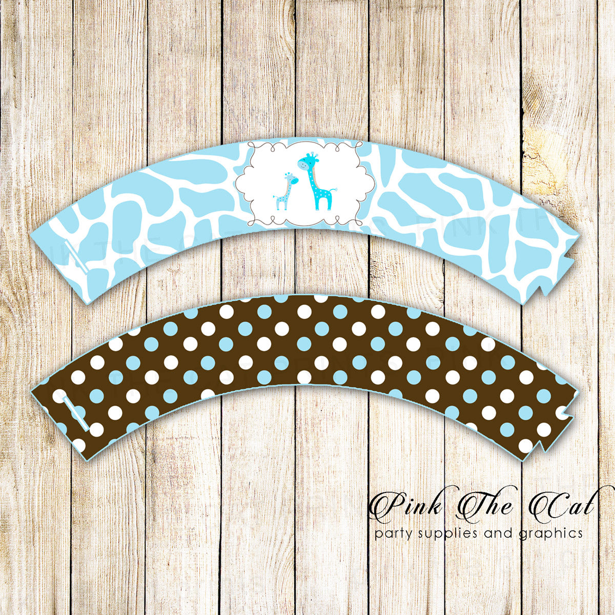 Blue jungle safari cupcake wrapper printable blue brown baby shower