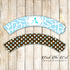 Blue jungle safari cupcake wrapper printable blue brown baby shower