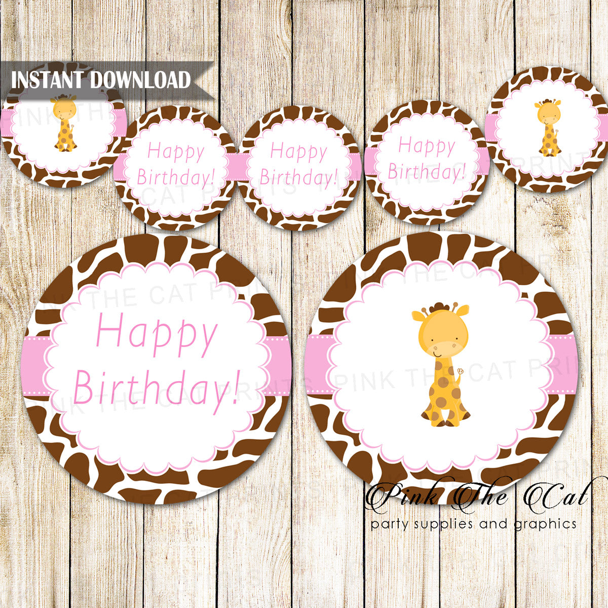 Giraffe Girl Happy Birthday Party Banner Pink Brown Printable