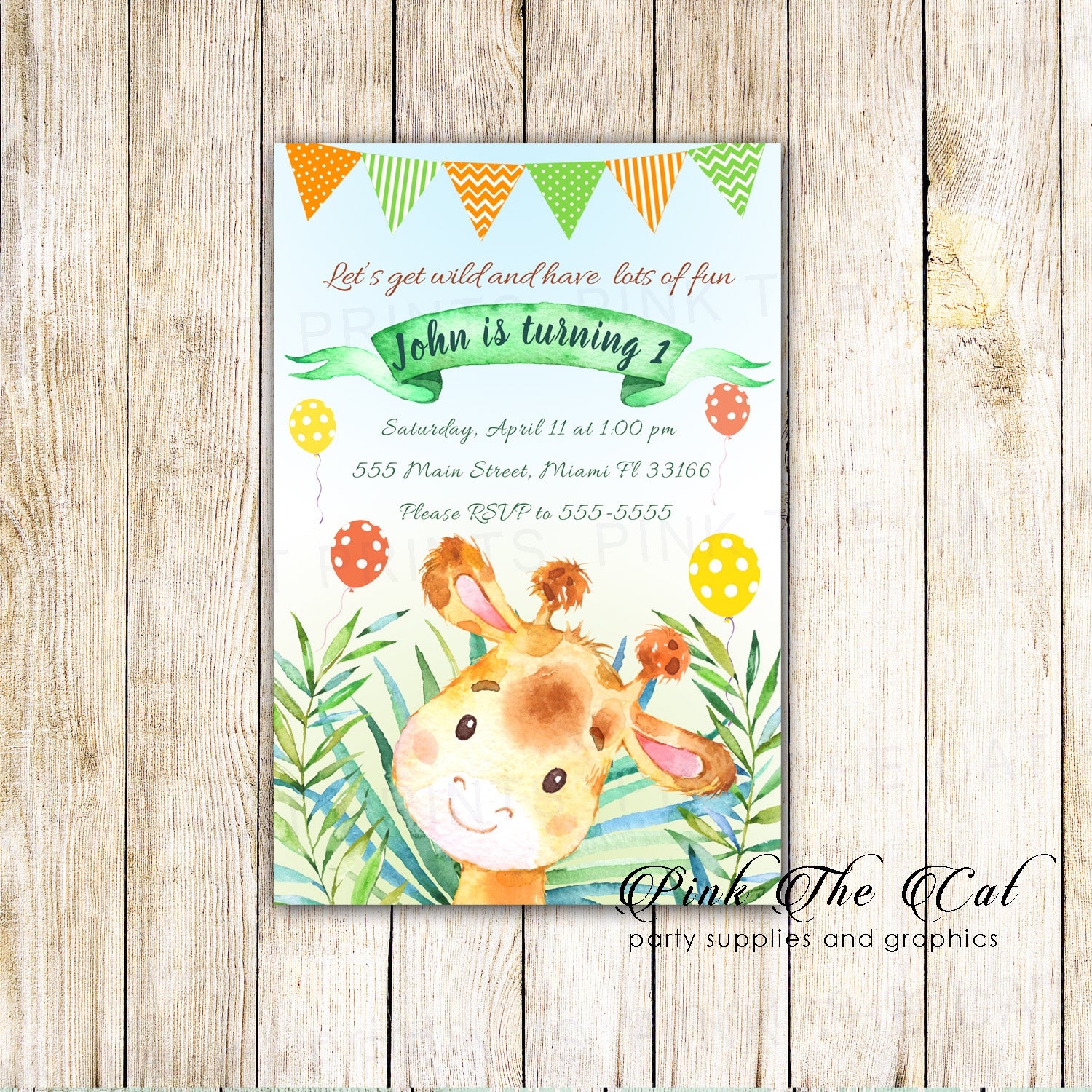 Giraffe Kids Birthday Party Invitation Card Printable