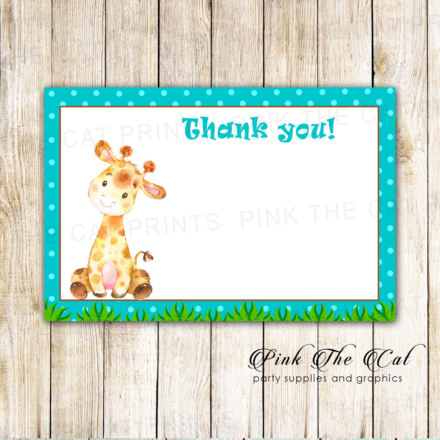 30 thank you cards giraffe baby shower birthday teal + envelopes