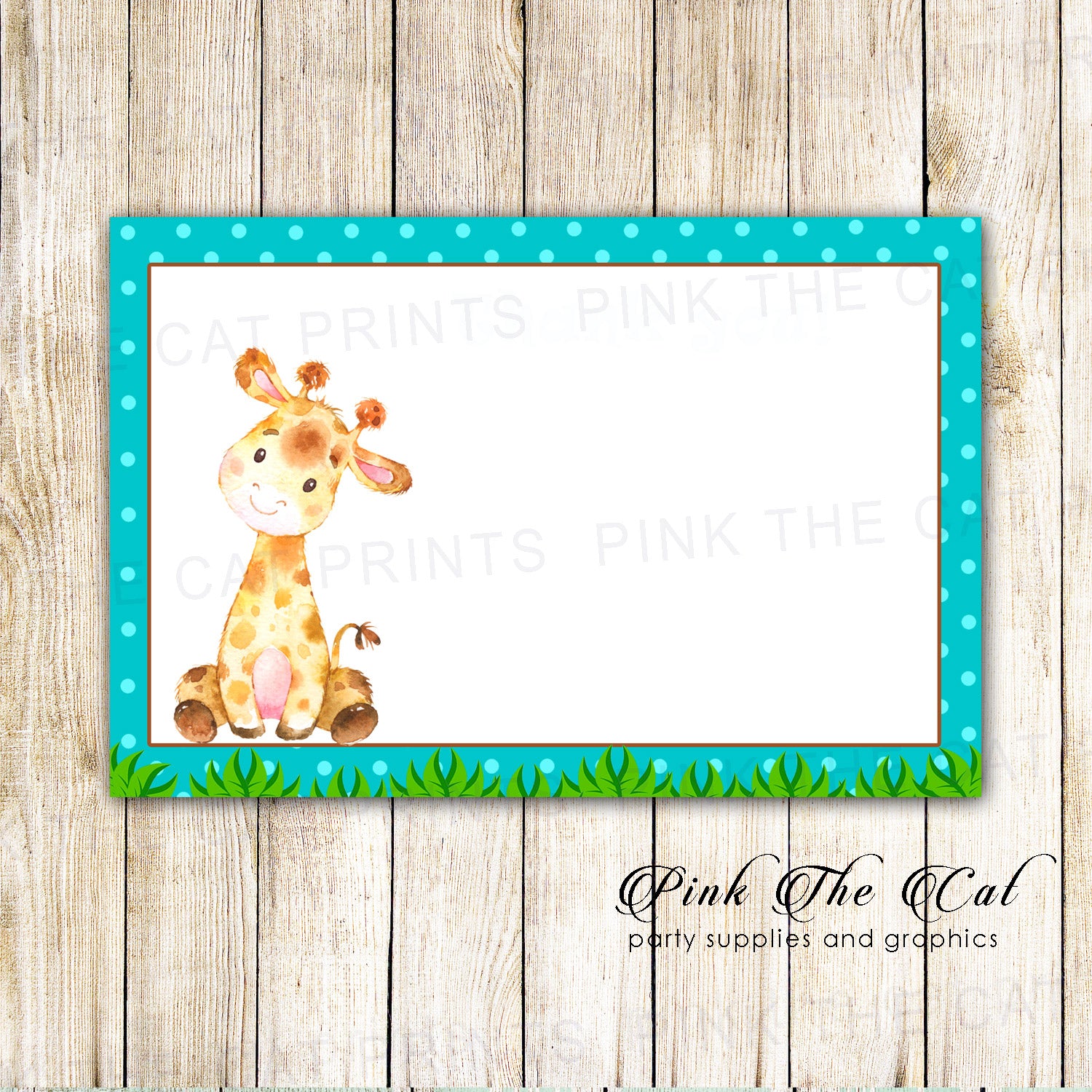 30 thank you cards blank invitations watercolor giraffe teal & envelopes