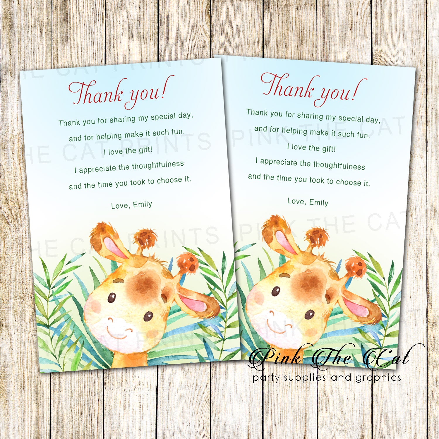 Giraffe Thank You Card Note Boy Birthday Baby Shower Printable