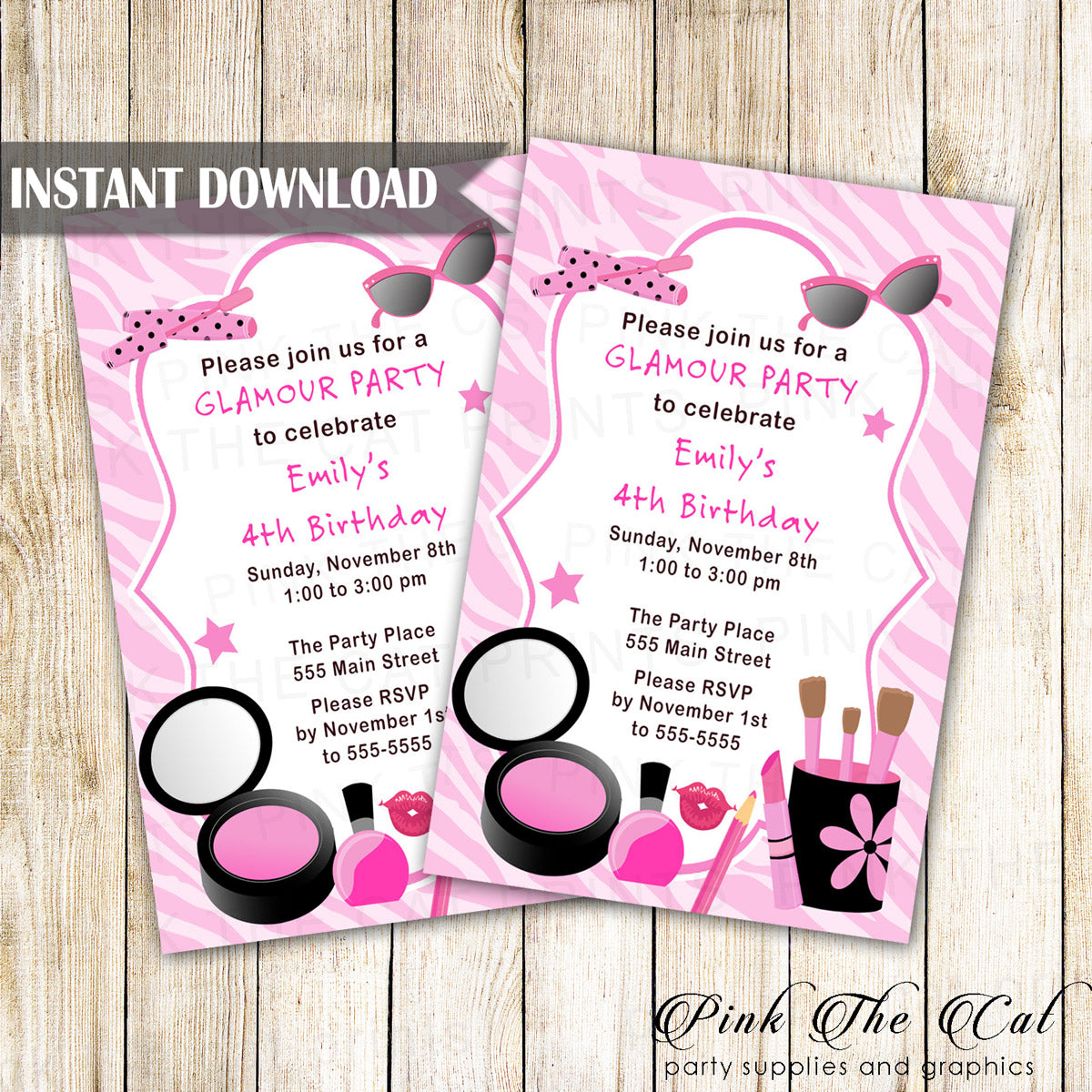 Glamour Invitation Girl Birthday Party Makeup