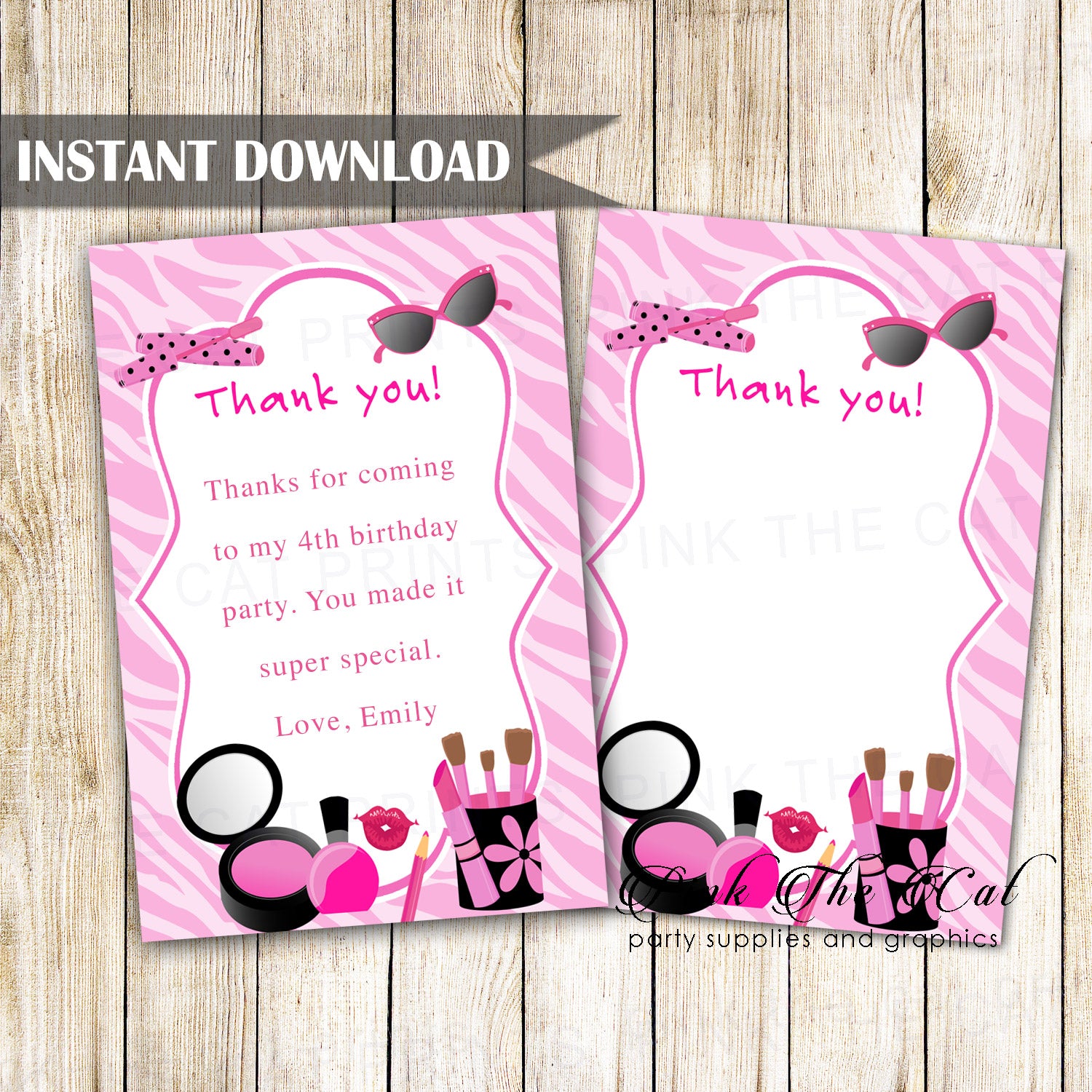 Glamour Girl Pink Birthday Thank You Card Printable
