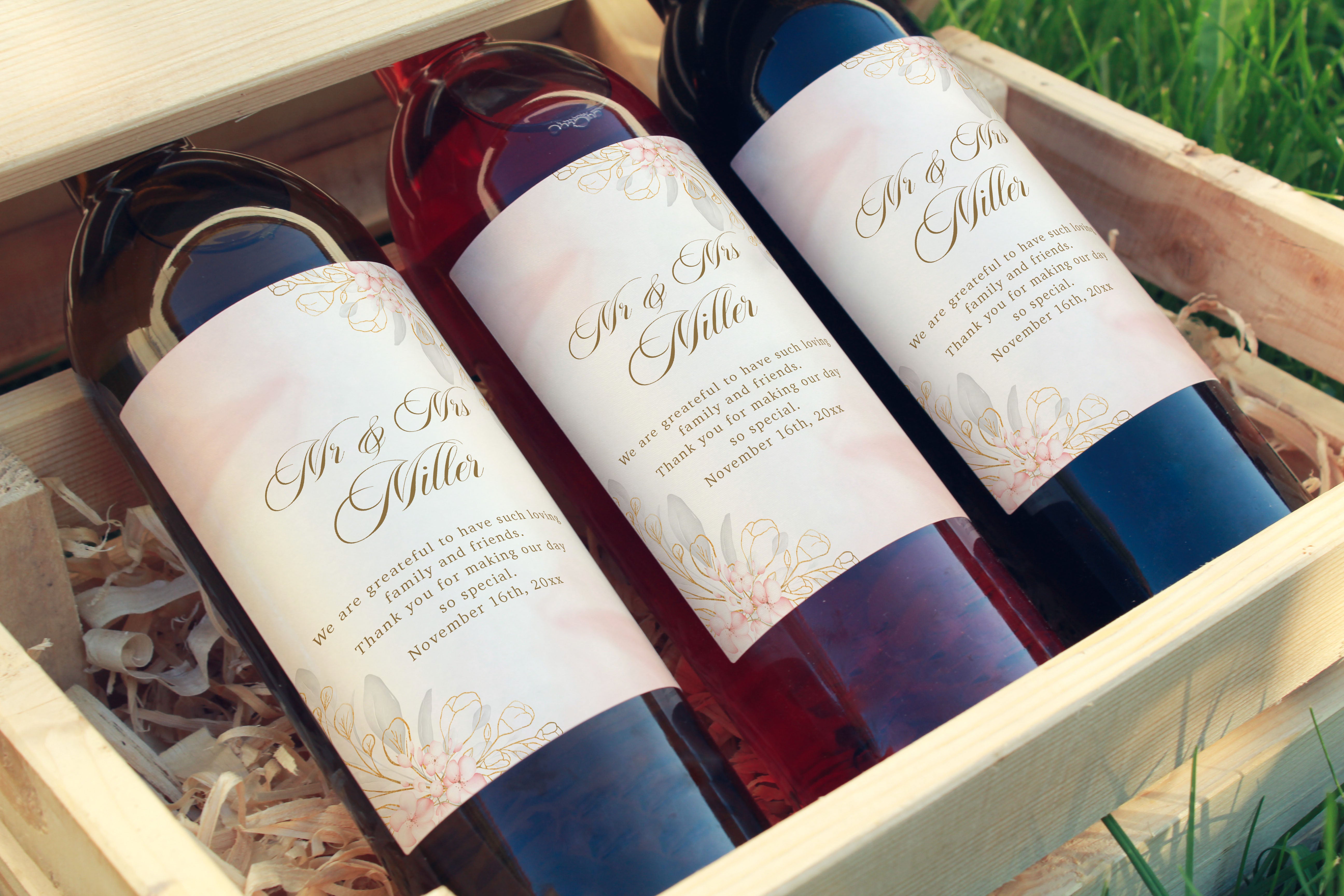 Wine bottle label blush pink