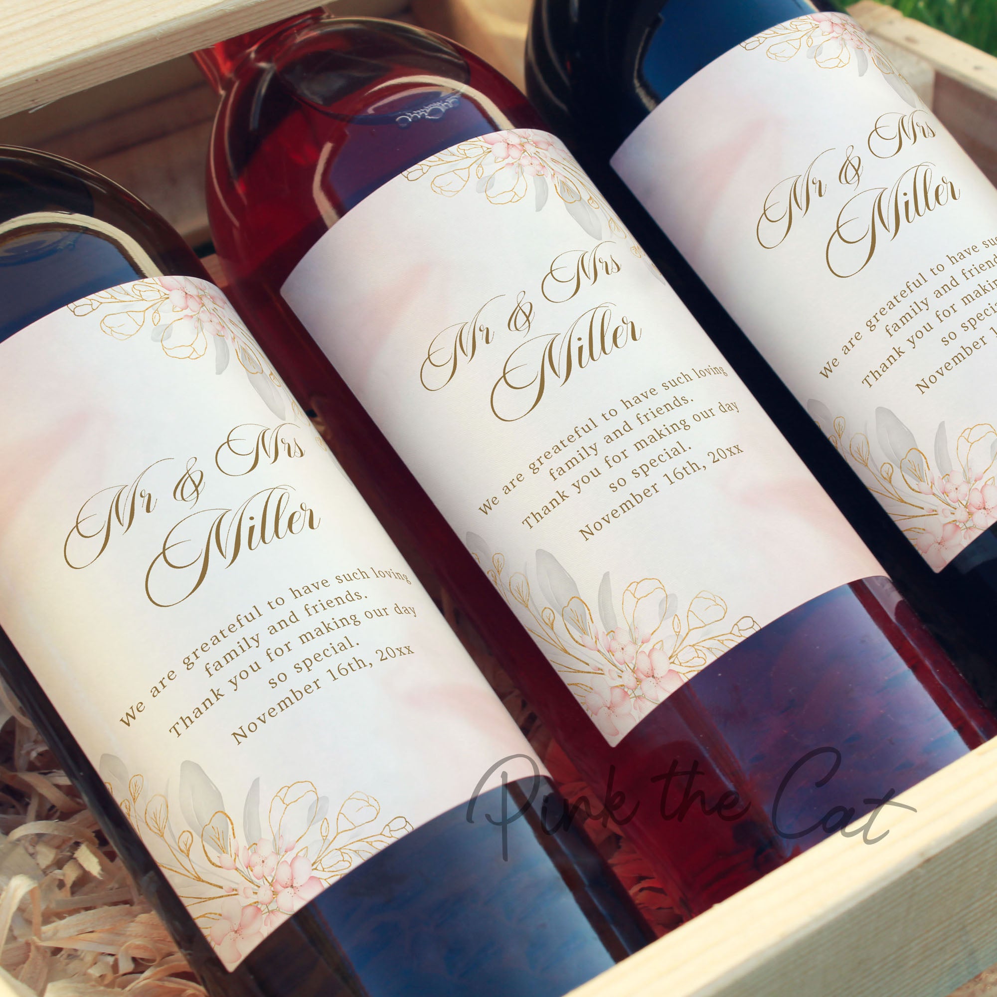 Wine bottle label blush pink