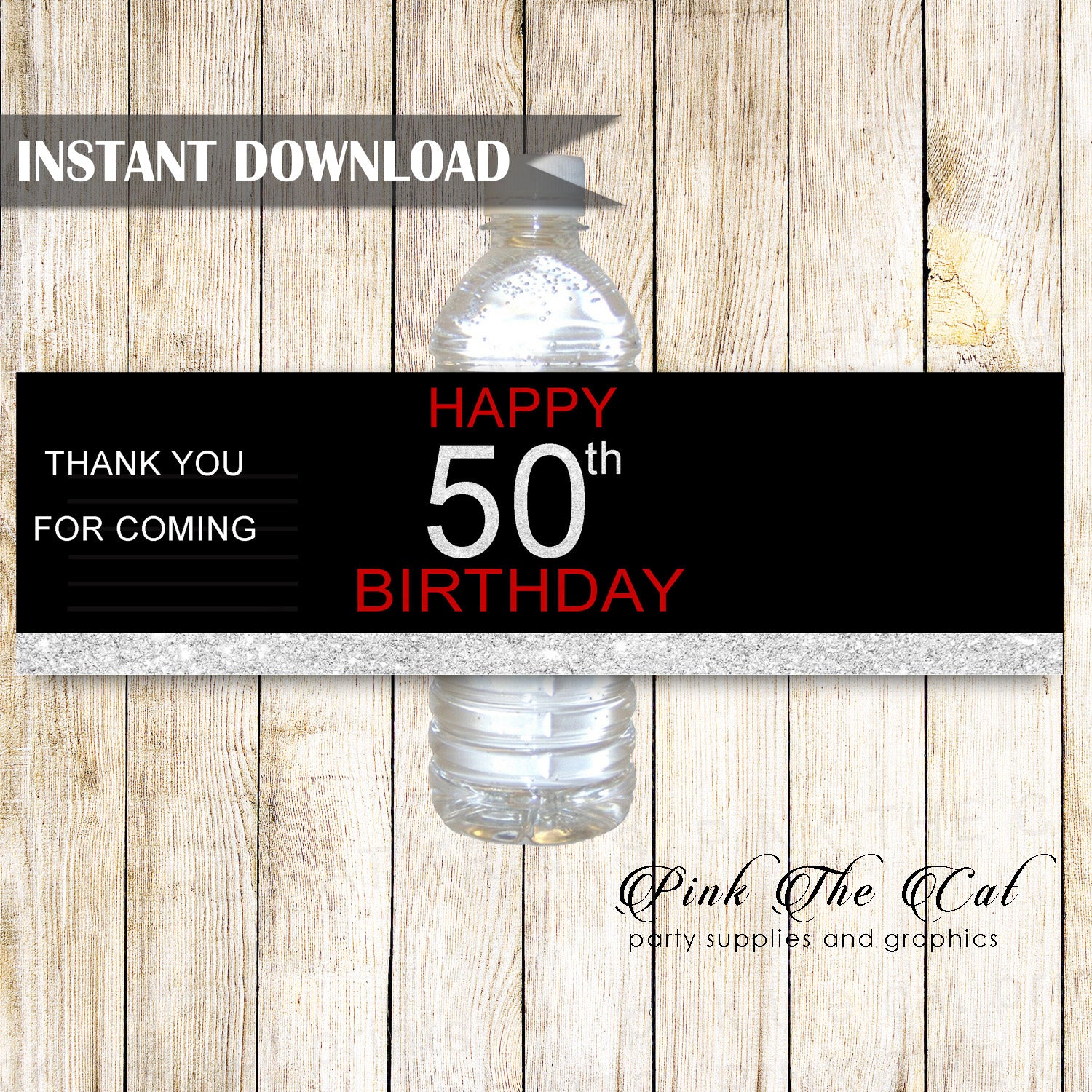 50th birthday bottle labels red black unisex printable