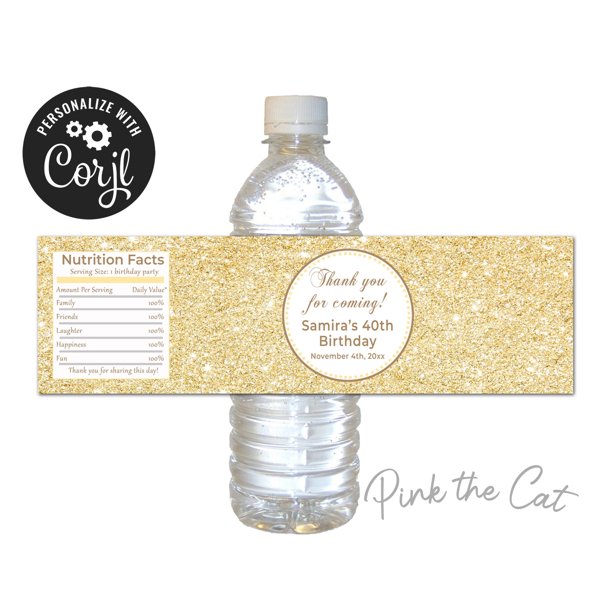 Gold glitter bottle label printable
