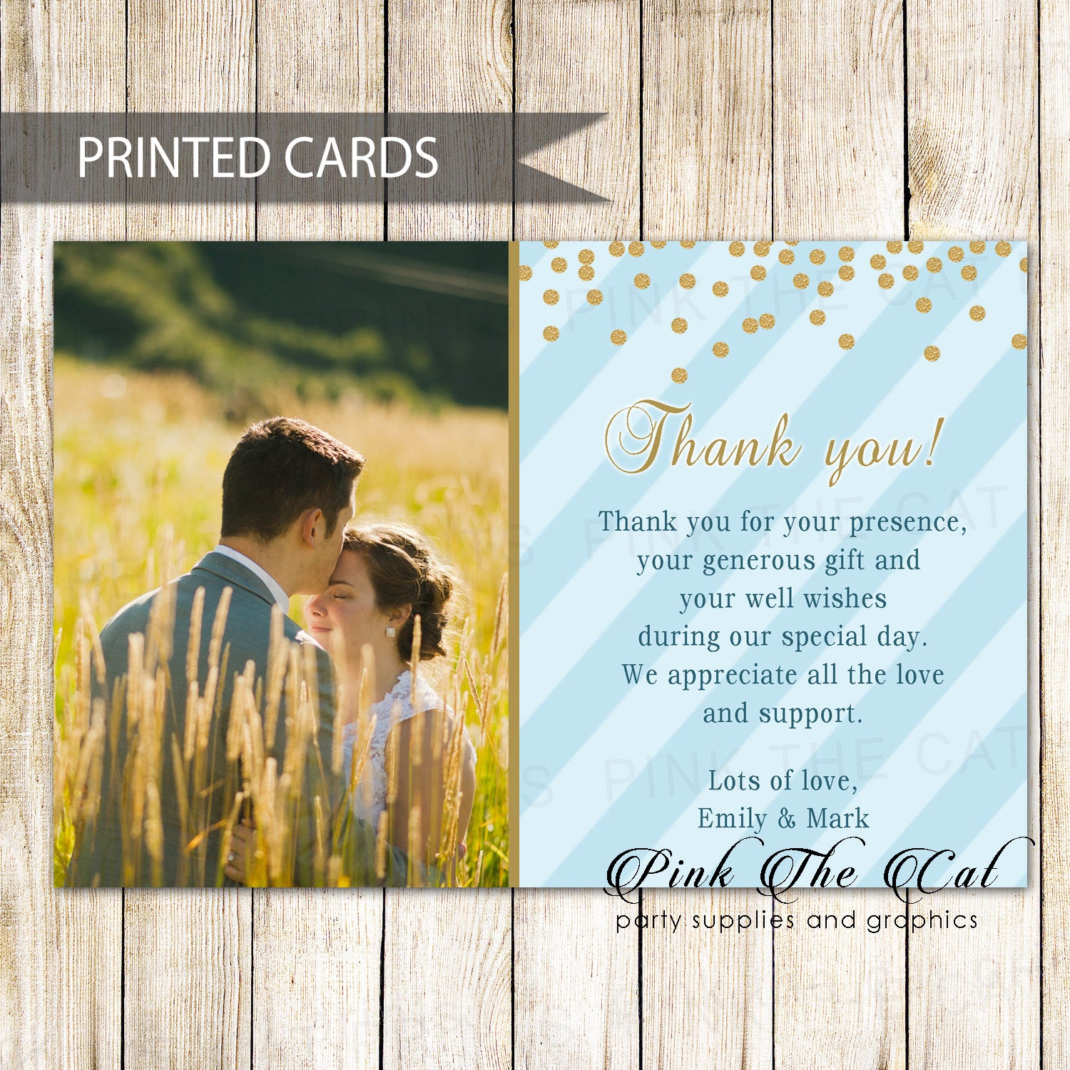 30 thank you cards bridal shower blue gold confetti photo