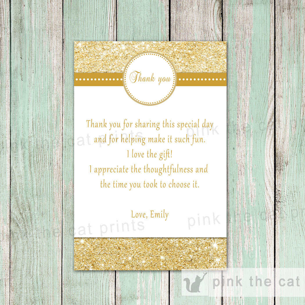 gold glitter thank you card for birthday