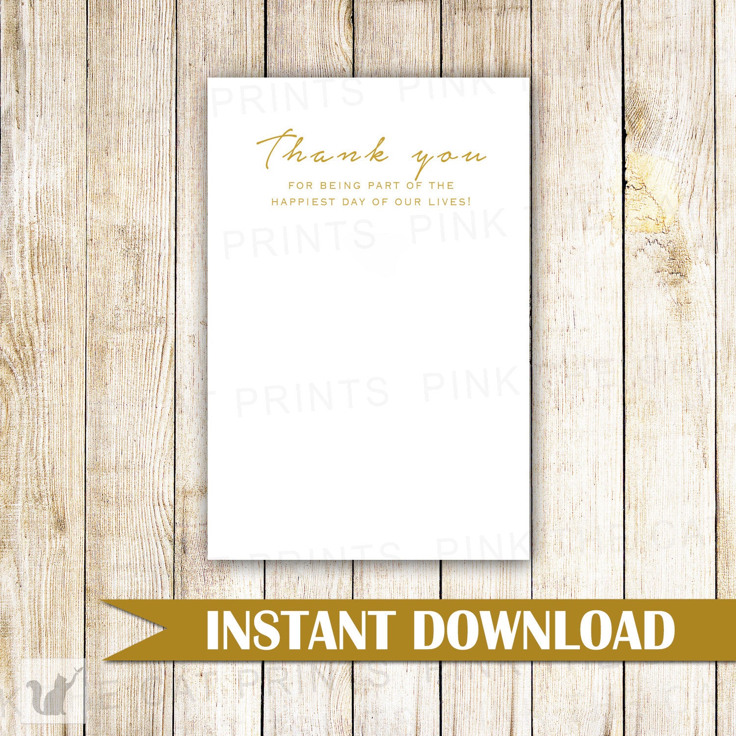 Gold Thank You Card Note Wedding Bridal Shower