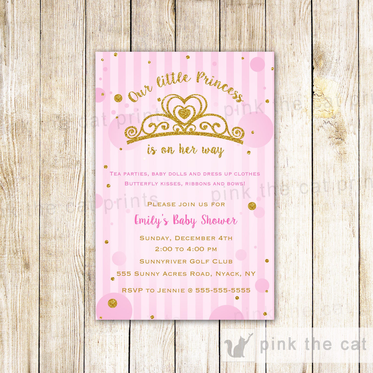Princess Invitation Gold Glitter Pink Confetti Baby Girl Shower