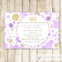 Princess Invitation Confetti Birthday Baby Shower Purple