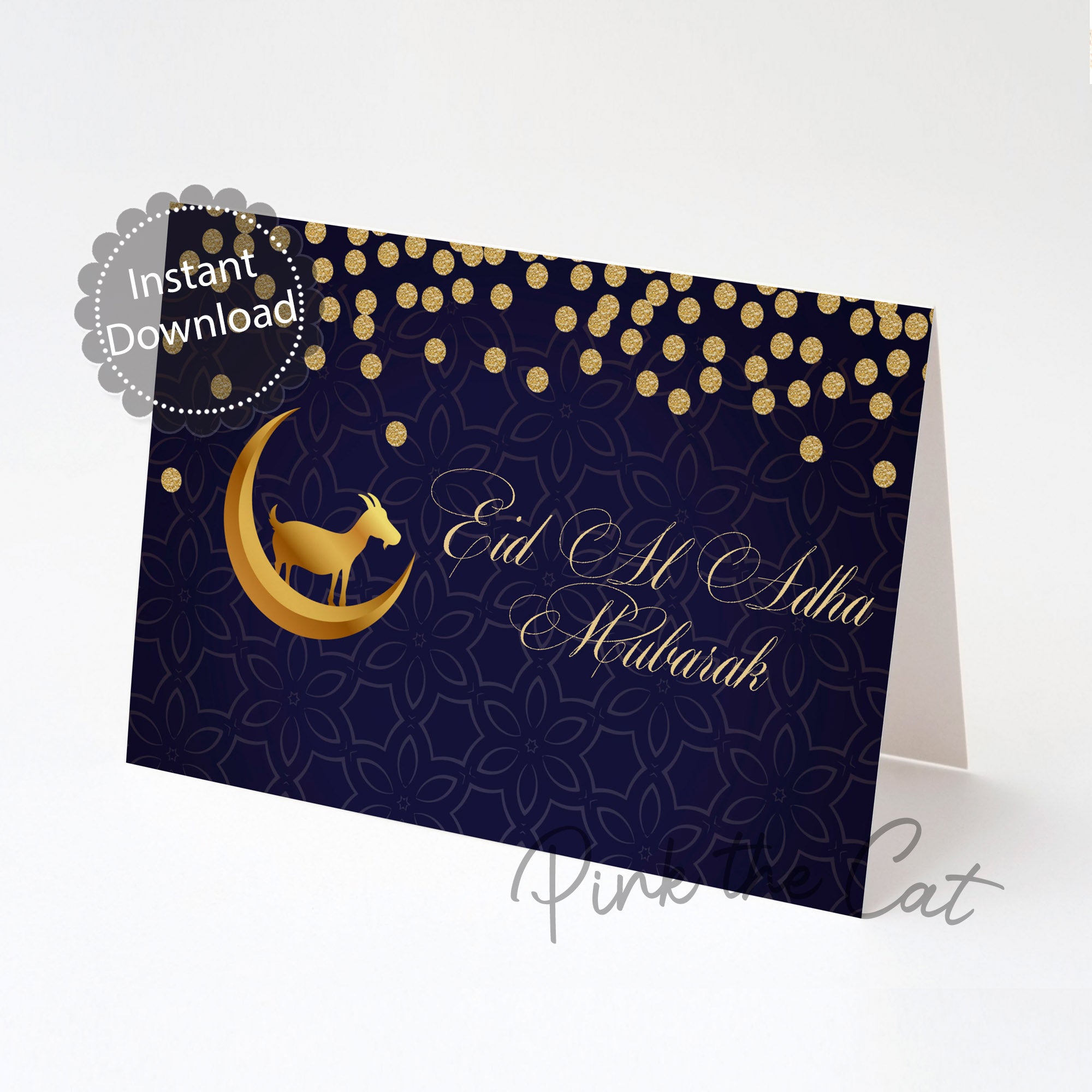 Eid al adha mubarak card blue gold