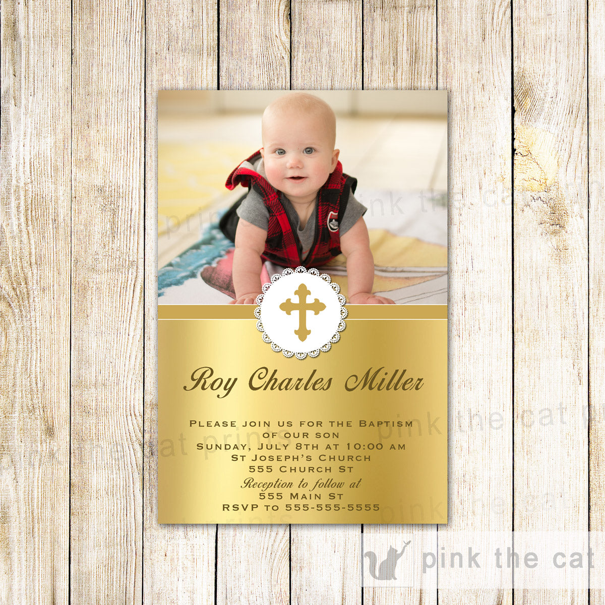 Gold Invitations Doily Lace Baptism Christening