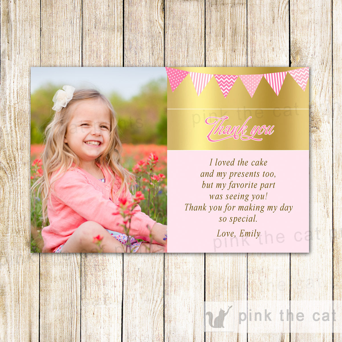 Thank You Notes Girl Birthday Pink Gold
