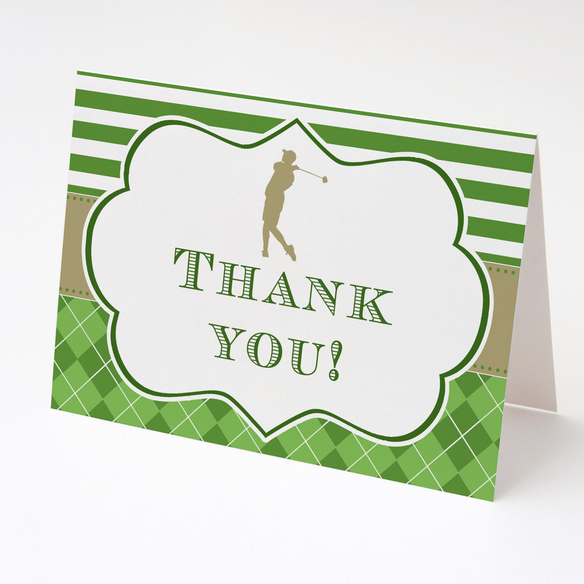 Golf thank you card green gold printable adult birthday retirement party