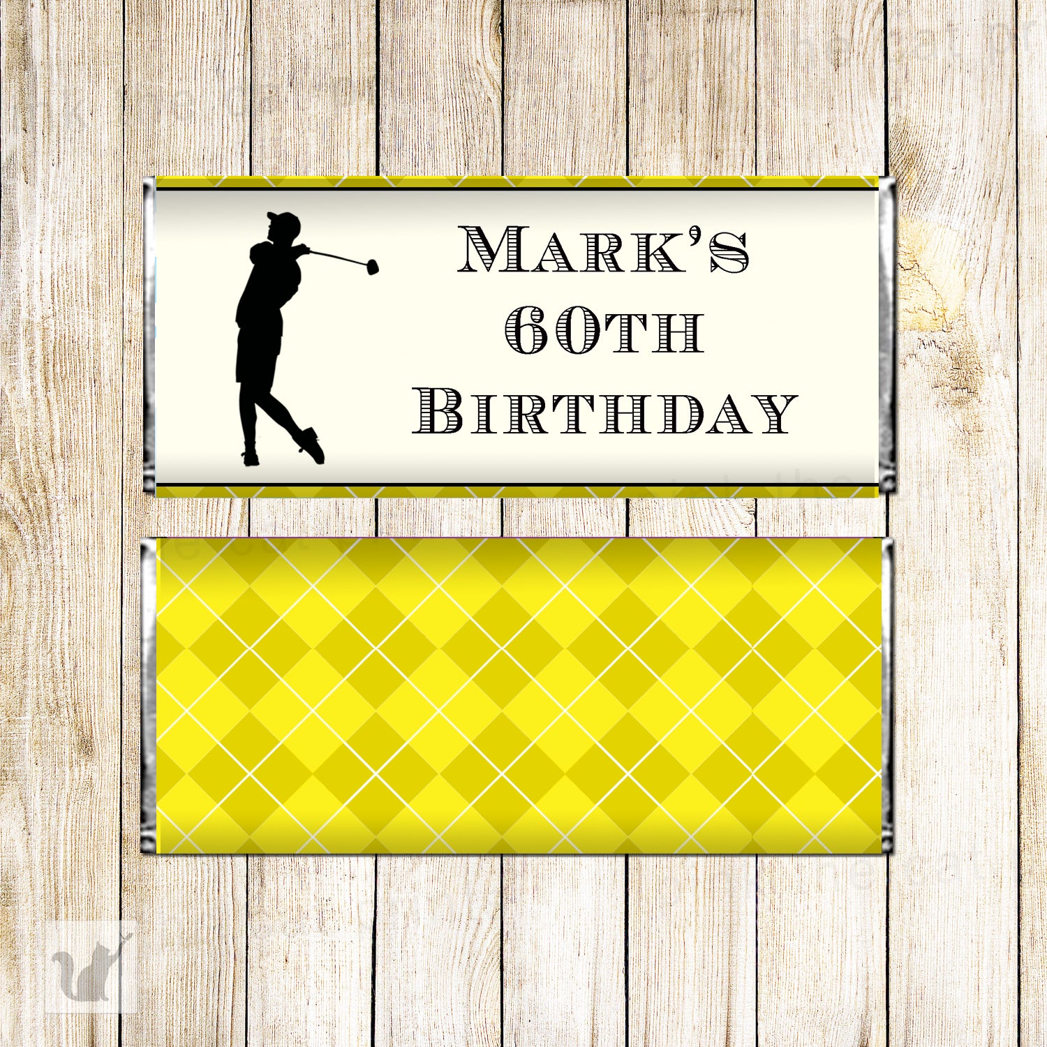 30 Candy bar wrappers golf yellow black adult birthday favors