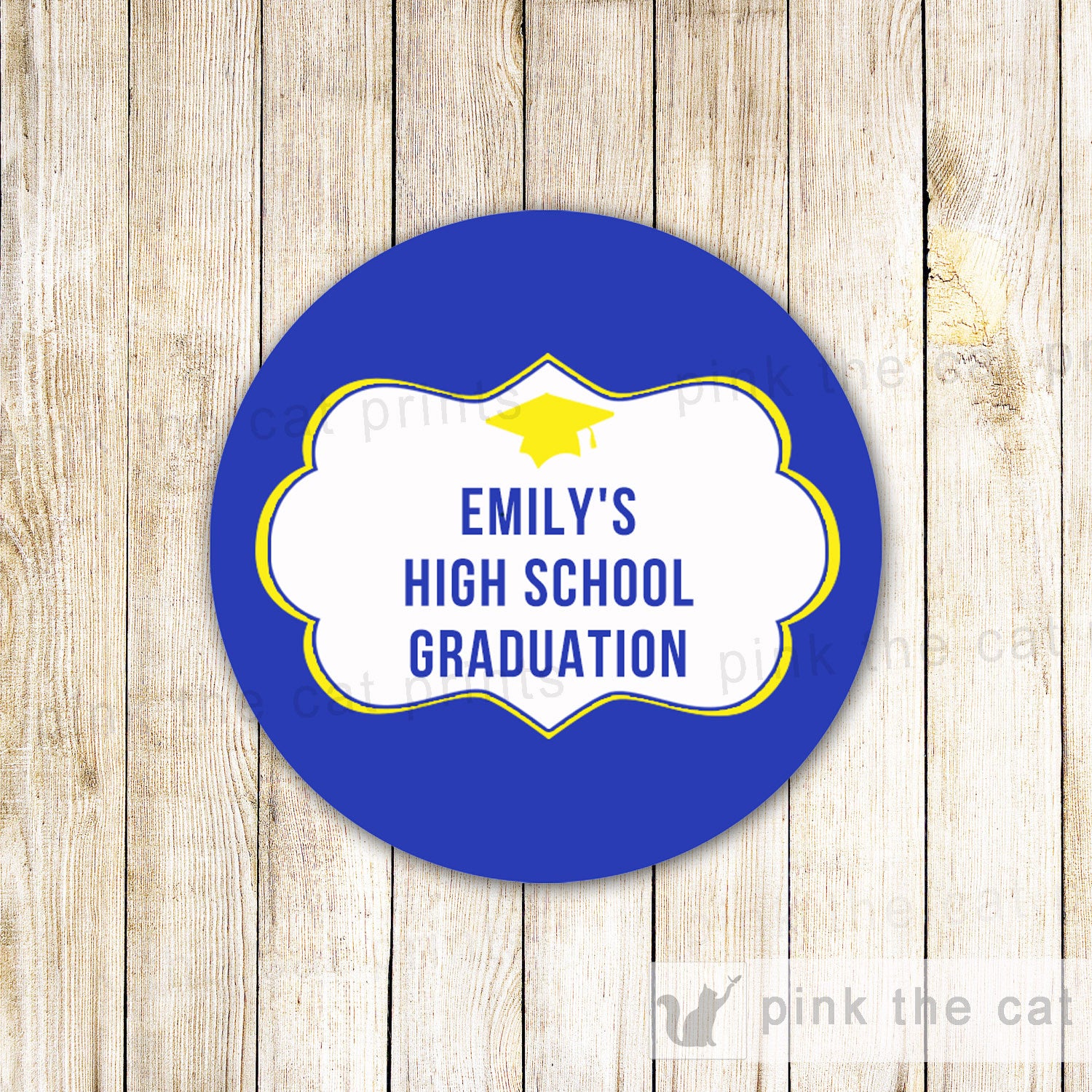 Graduation Sticker Gift Favor Tag Label Yellow Blue