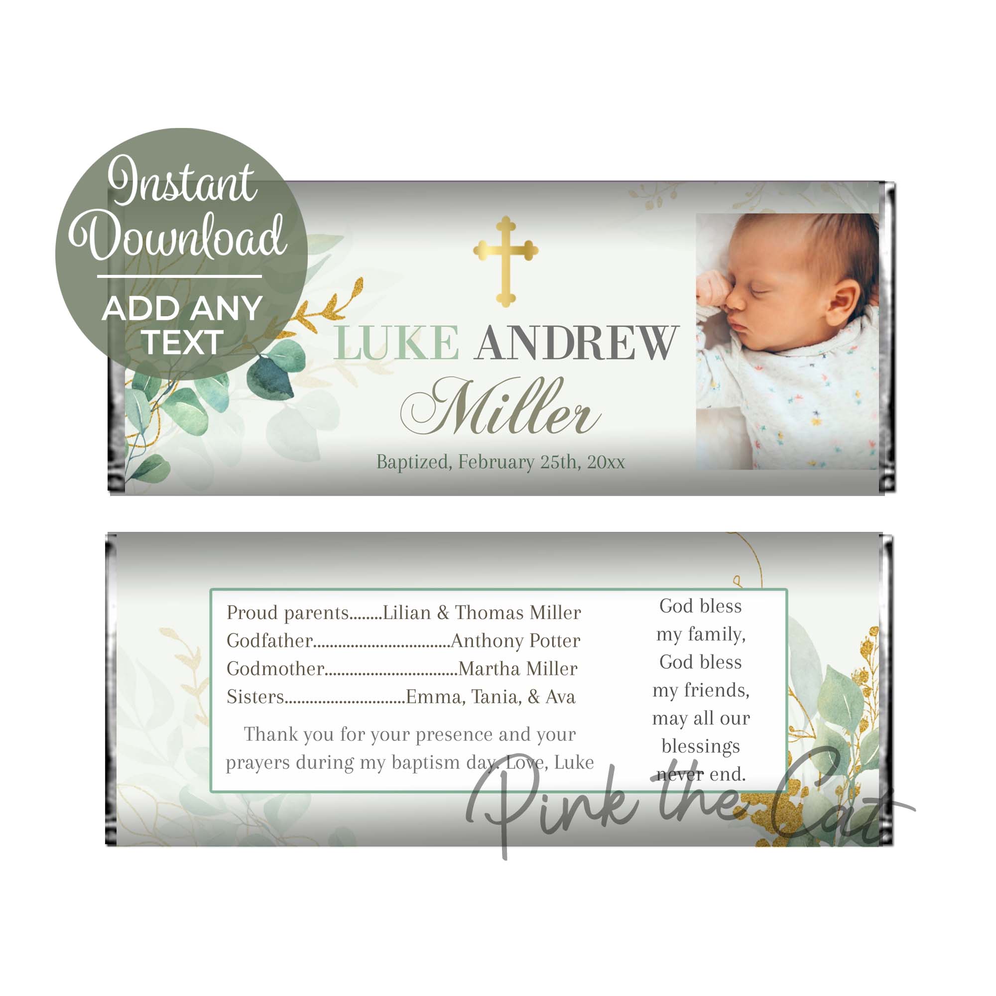 Baptism candy wrappers greenery