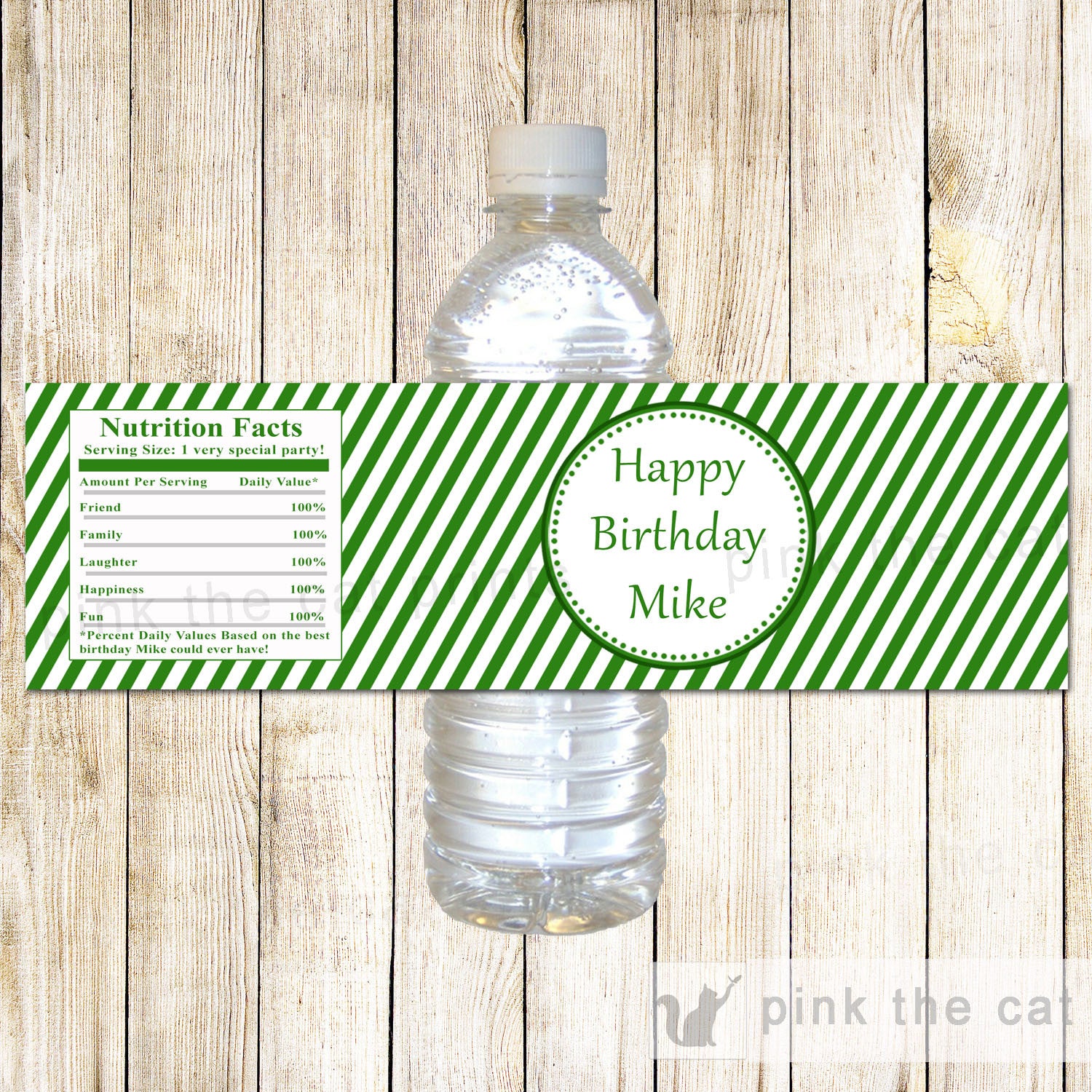 Stripes Bottle Label Wrapper Baby Shower Birthday Green White Boy
