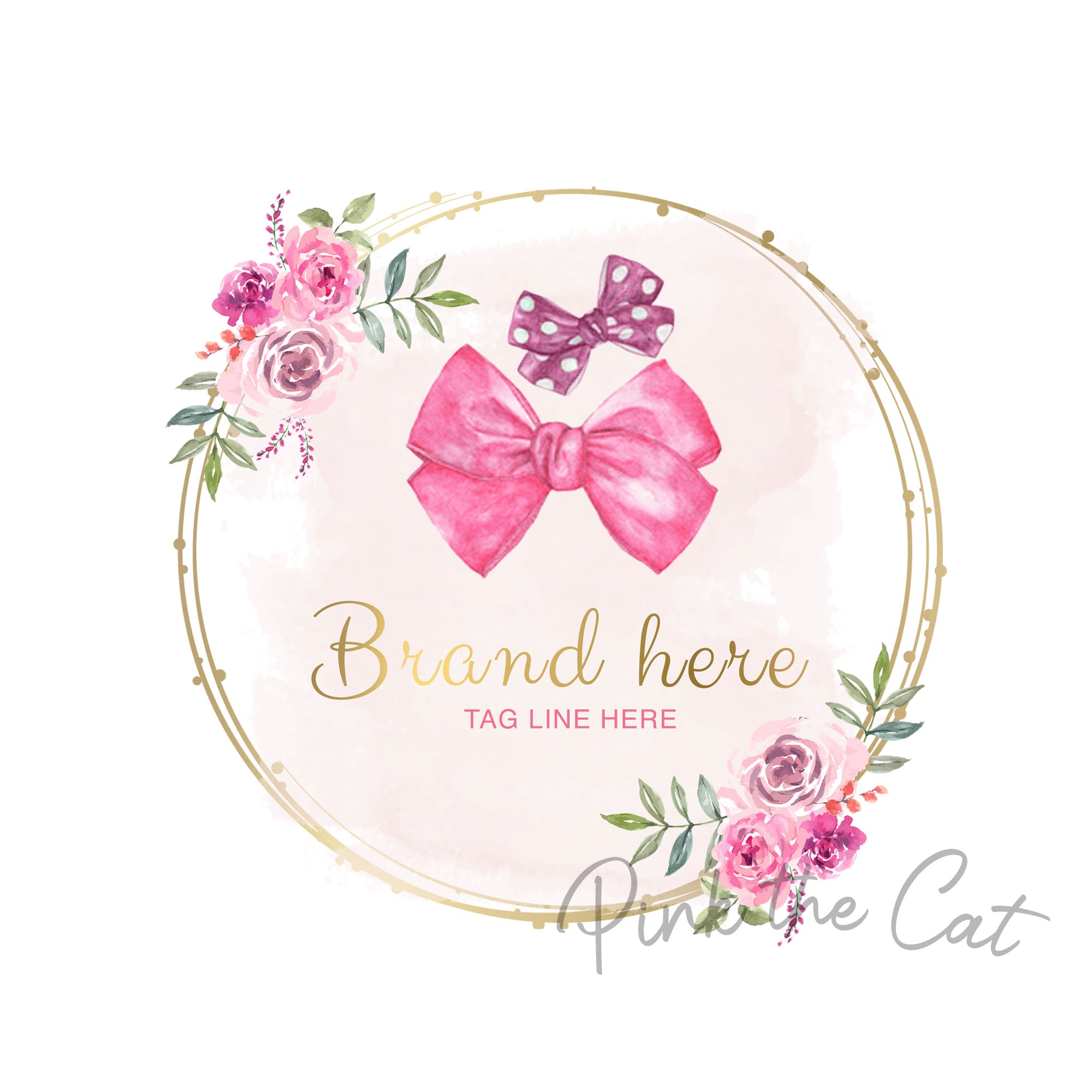 Hair bow watercolor floral pink and gold