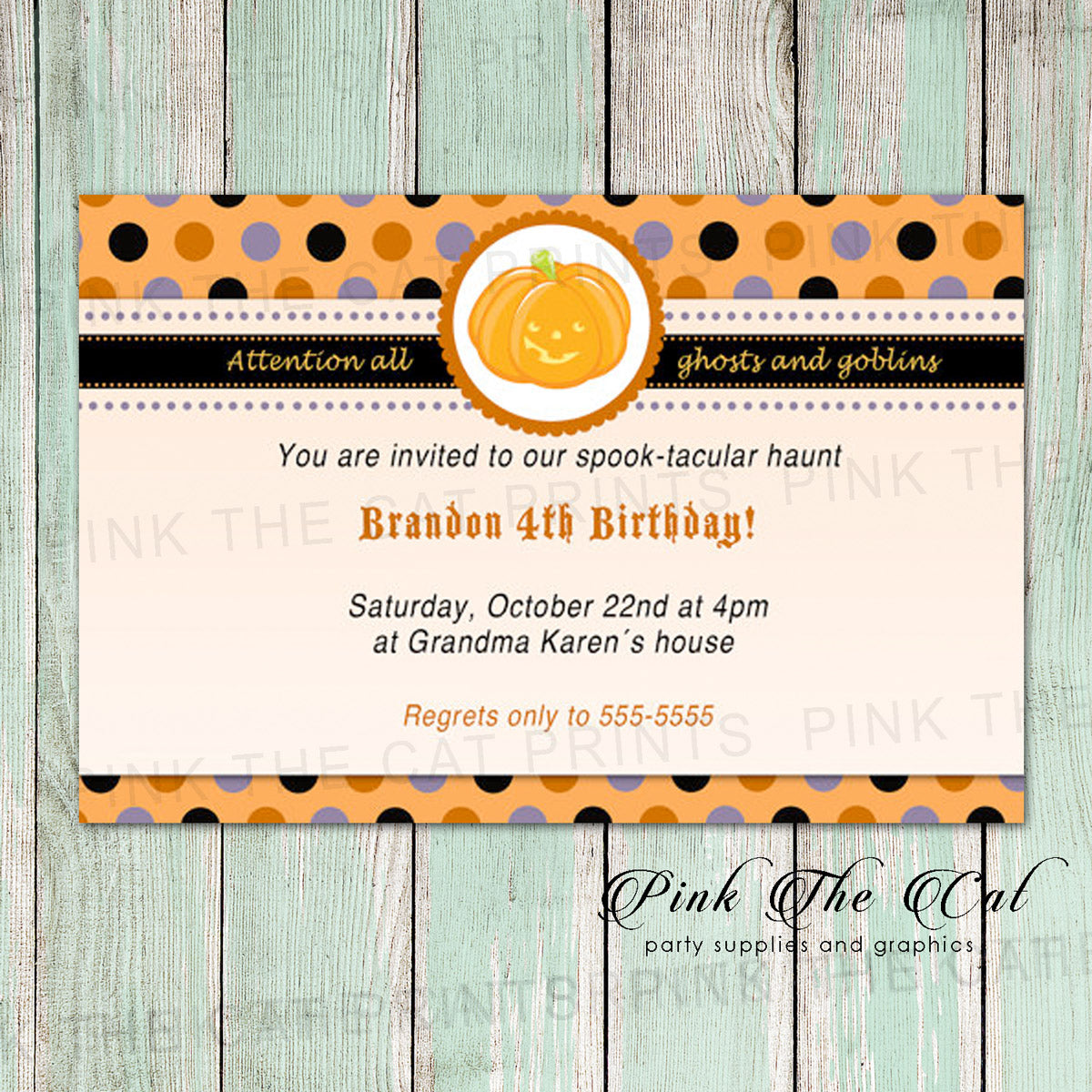 Pumpkin Birthday Invitation Card Halloween Fall Printable