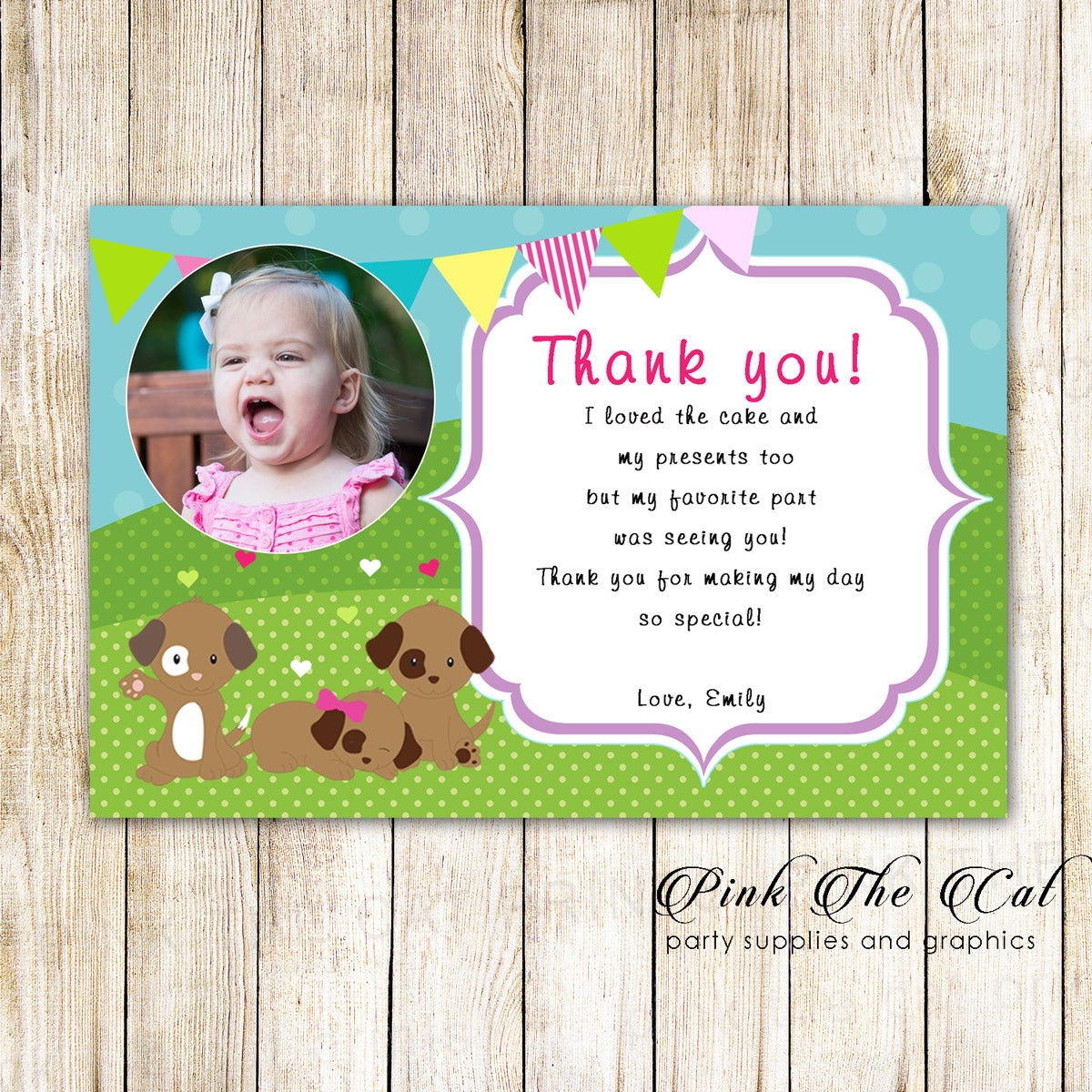 30 Puppy thank you cards girl birthday pawty with photo