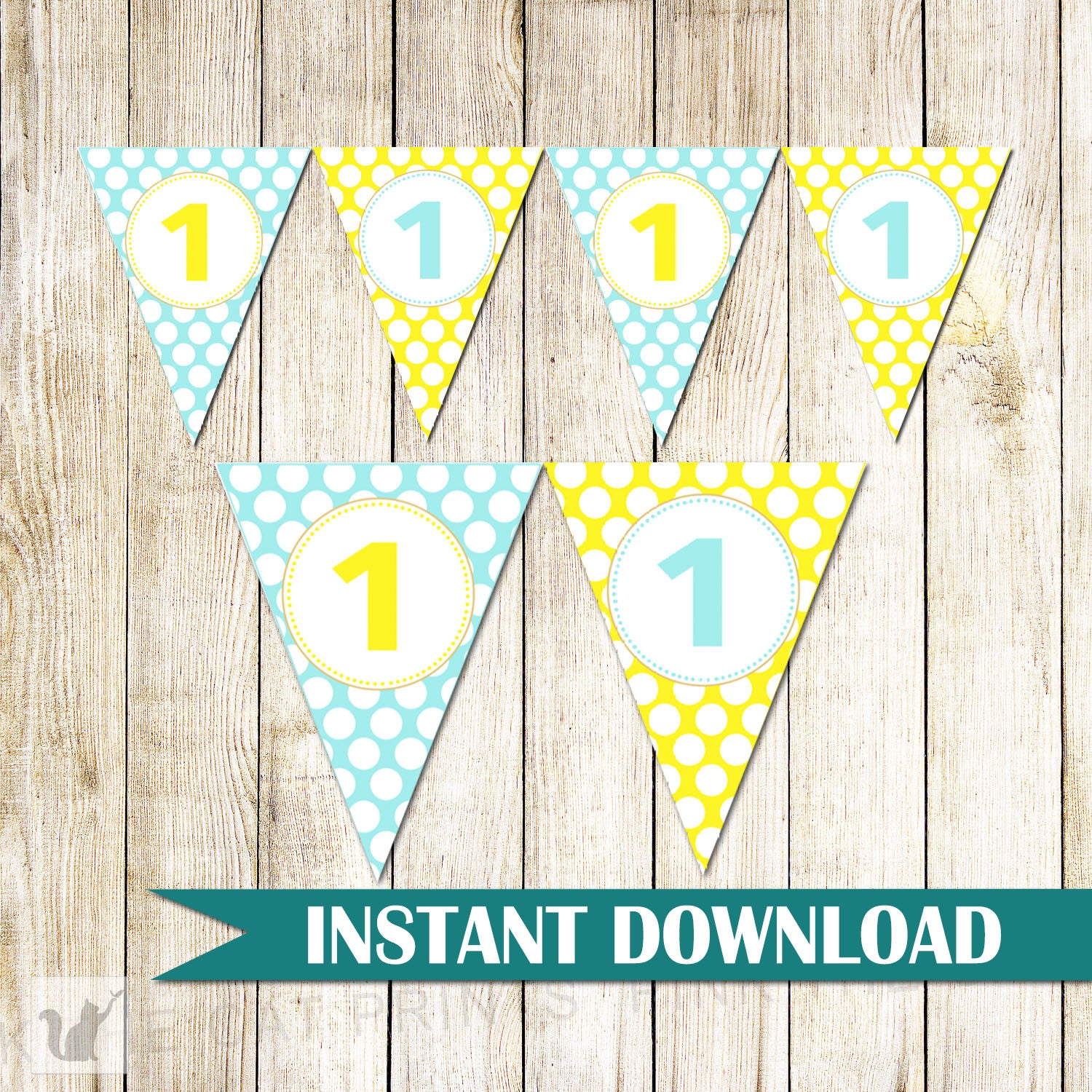 Teal Yellow 1st Birthday High Chair Banner