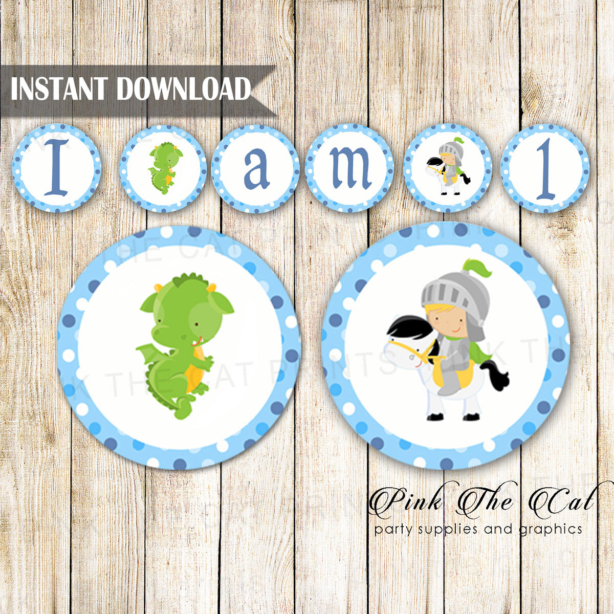 Knight Dragon 1st Birthday High Chair Banner Printable