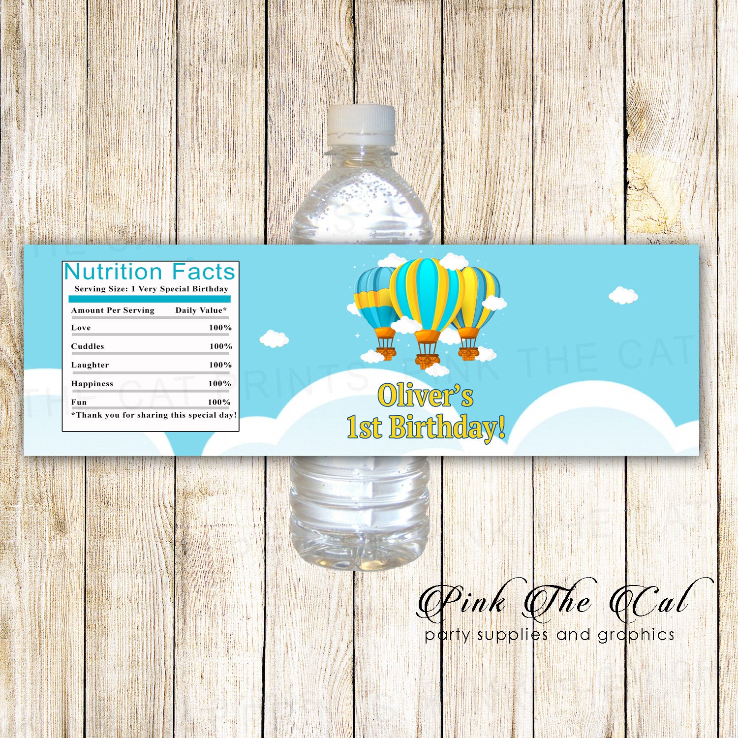 Hot air balloon bottle label printable birthday baby shower favors