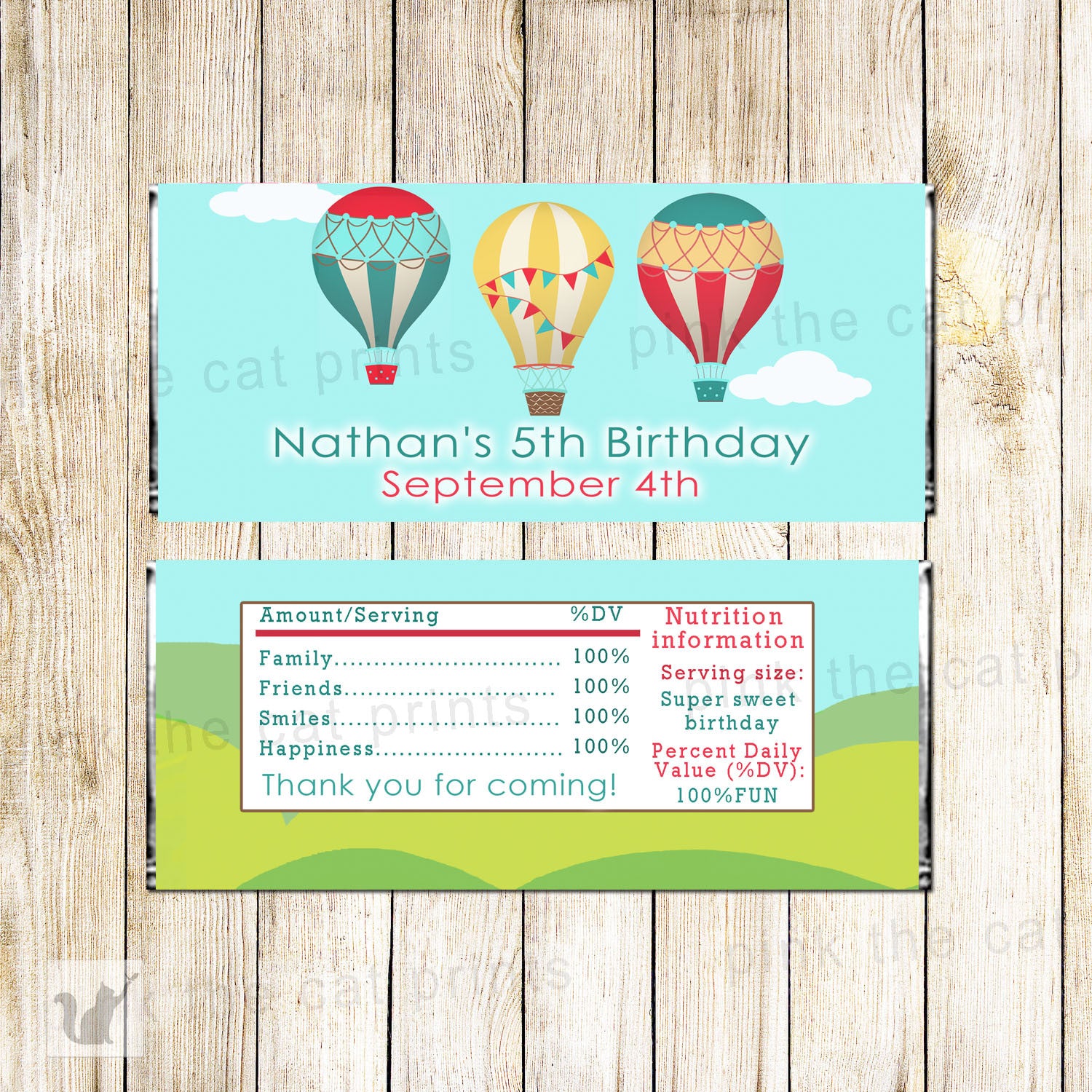 Hot Air Balloon Candy Bar Label Wrapper Birthday Baby Shower