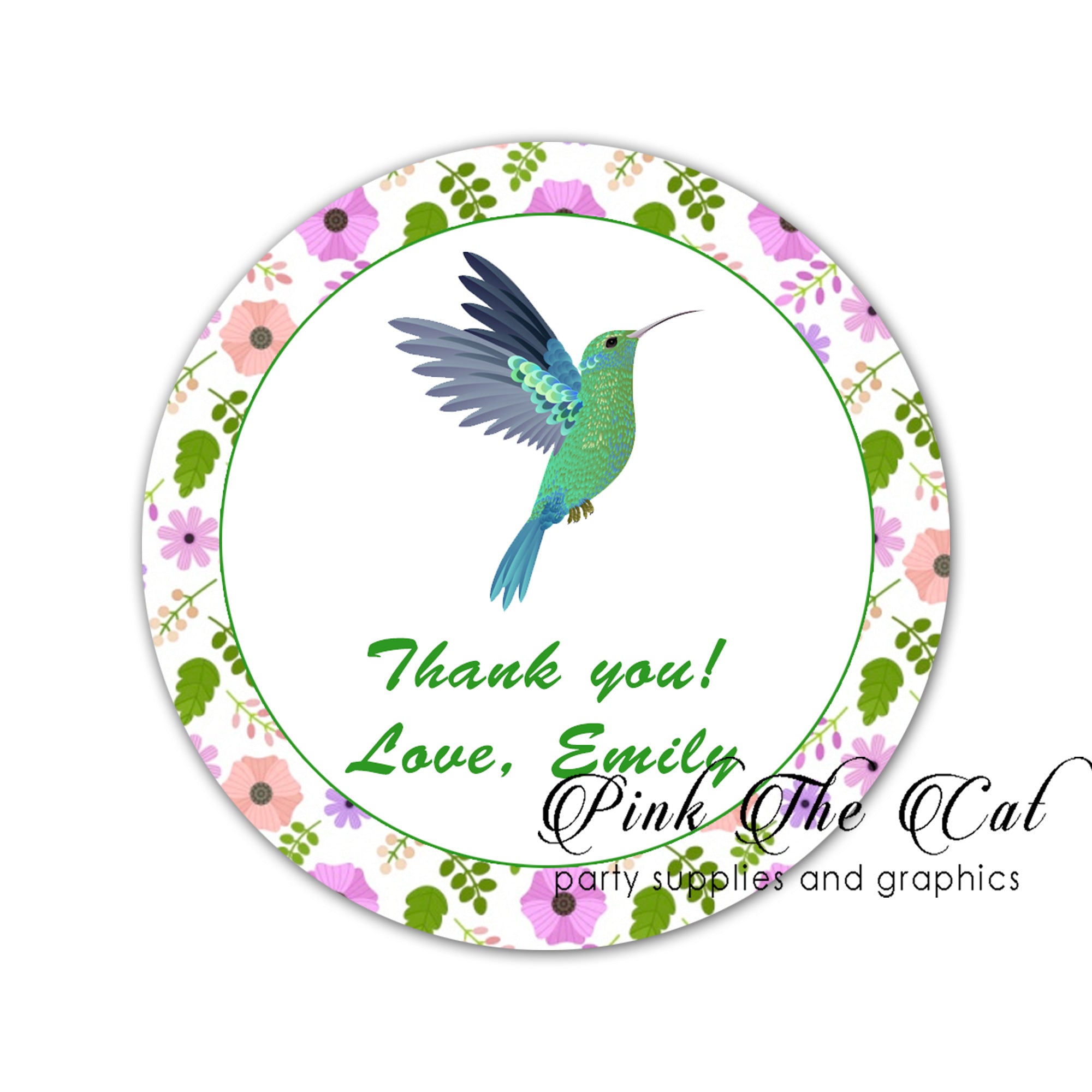 70 Hummingbird favor labels stickers birthday baby shower floral