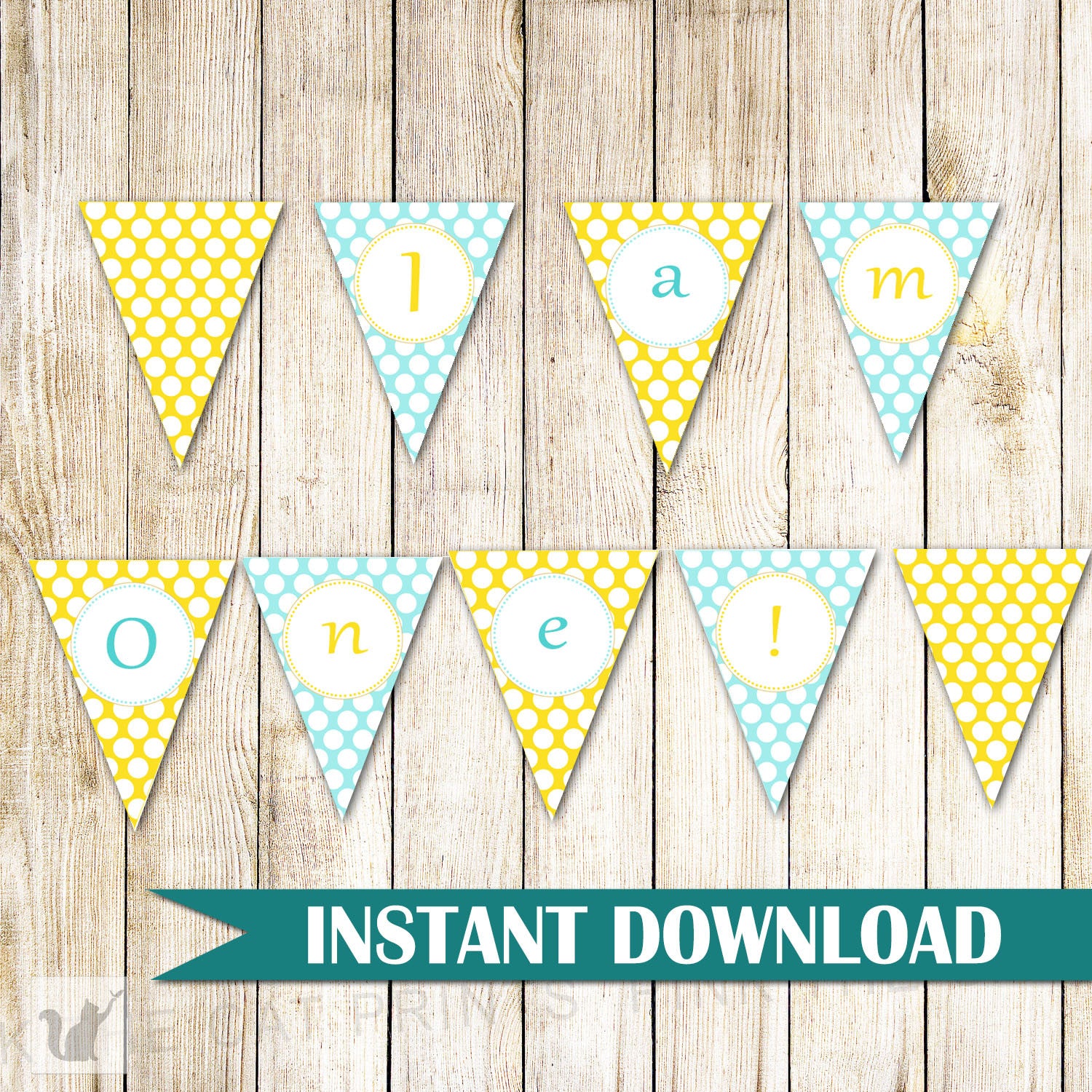 Teal Yellow 1st Birthday High Chair Banner I am One