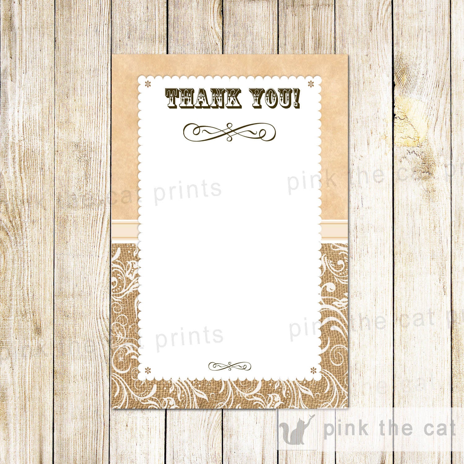 Burlap Jute Vintage Thank You Card Note Wedding Birthday Bridal Shower