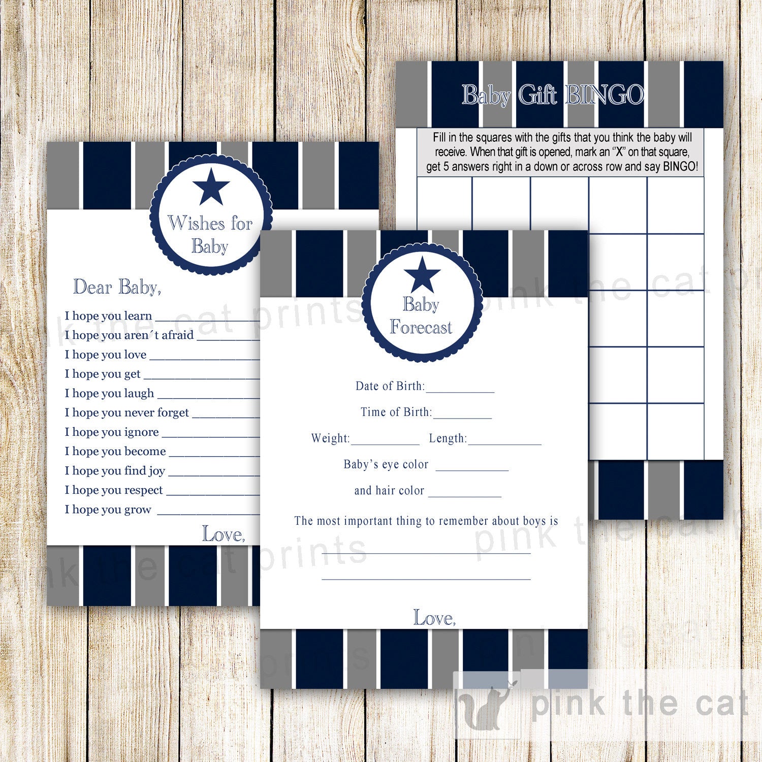 Baby Shower Games Wishes for Baby Bingo Forecast Card Sports Star Blue